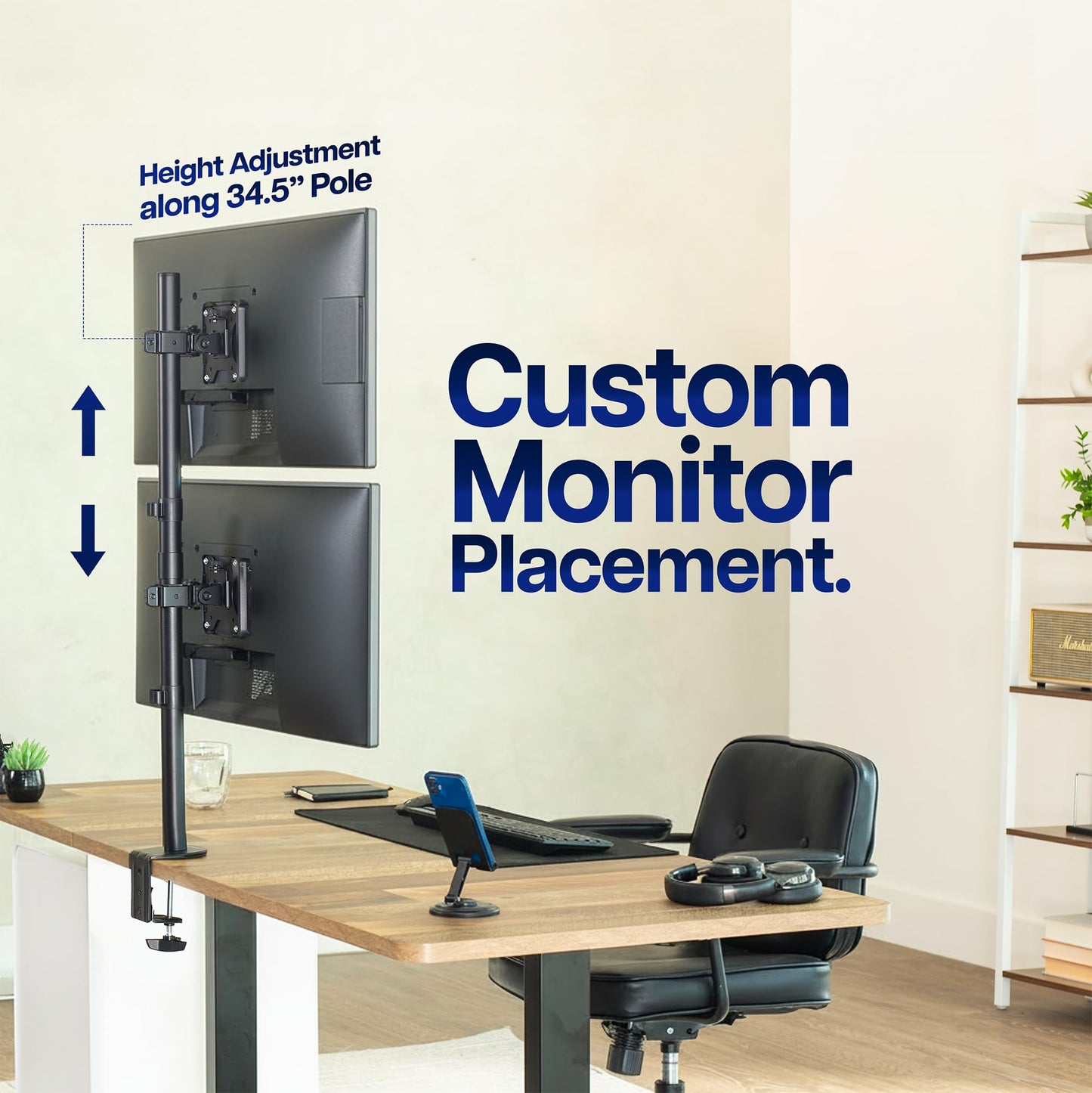 VIVO Dual Vertically Stacked Monitor Desk Mount, Extra Tall Adjustable Stand for 2 Ultrawides up to 34 inches, 22 lbs Capacity, Black, STAND-V002T