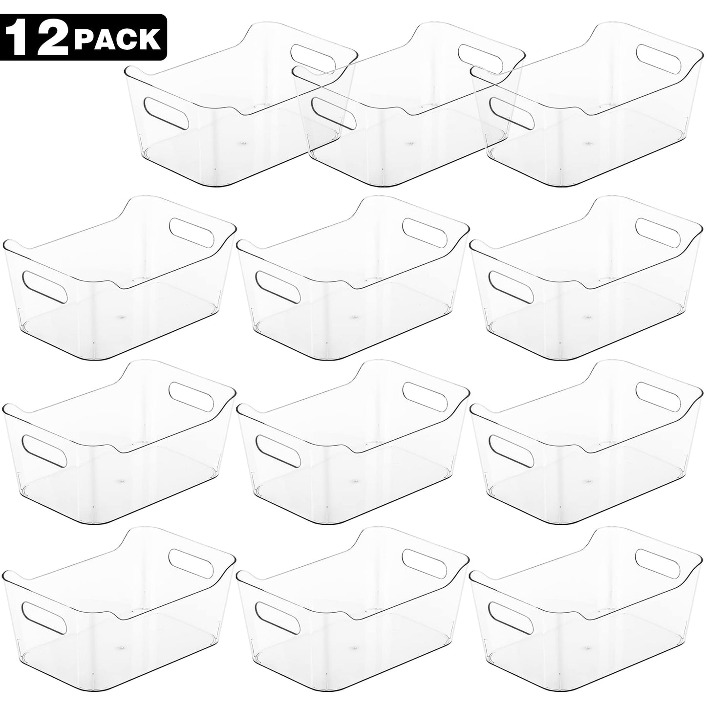 12 Pack Plastic Storage Bins, Multi-Use Organizer Bins, Pantry Organizer, Clear Storage Containers, Bins for Home & Kitchen