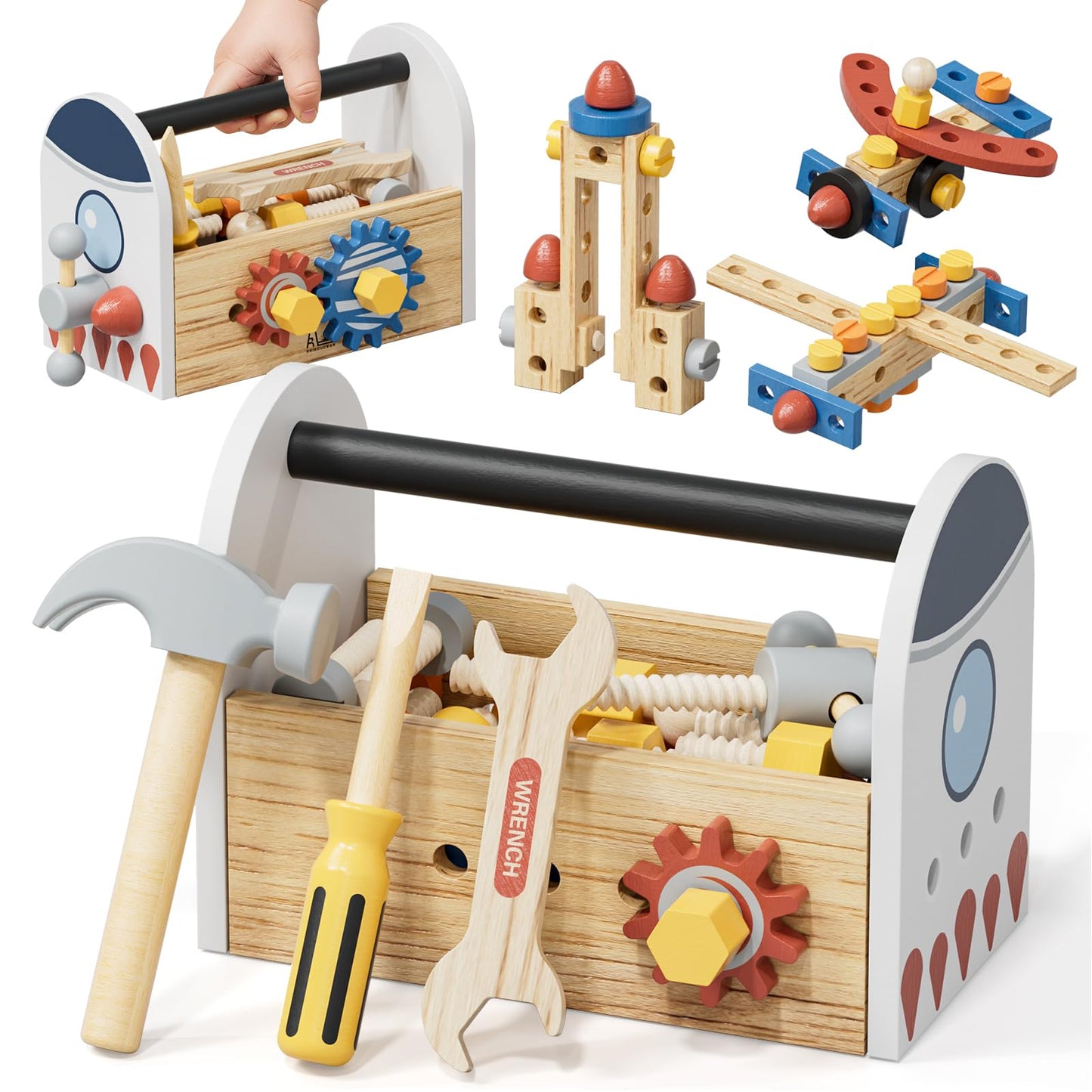 Wooden Kids Tool Set, 2 Year Old Boy Toys, Space Theme Construction Toys, Birthday