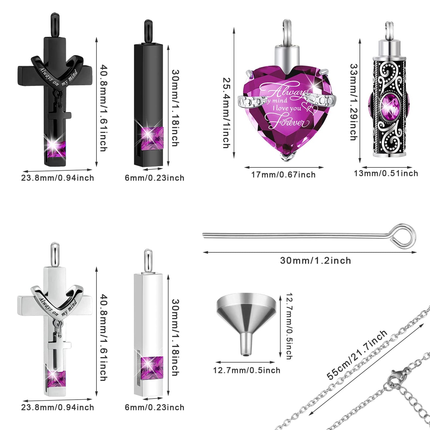 Fumete 6 Pcs Ashes Necklace Urn Jewelry for Human Ashes Memorial - Men & Women Pendant(Purple)
