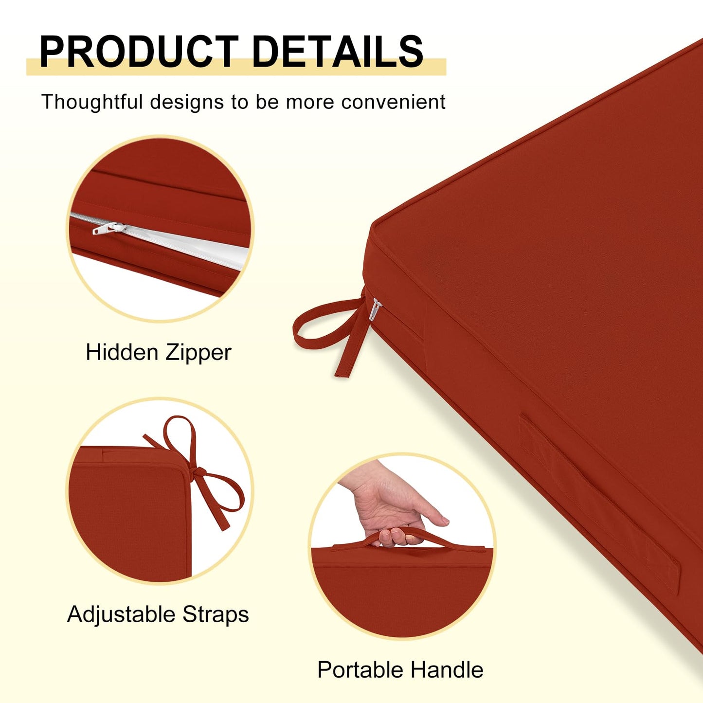 downluxe Outdoor Deep Seat Cushions Set, Patio Cushions for Outdoor Furniture, Sofa, 24" x 24", Brick Red, 2 Piece Set