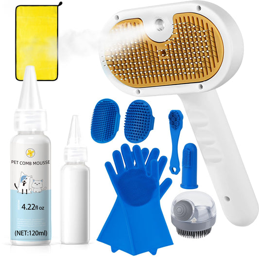 Cat Steam Brush for Dogs & Cats – 3-in-1 Pet Deshedding Tool for Long & Short Haired Pets, Grooming Shedding Brush-Contains shampoo