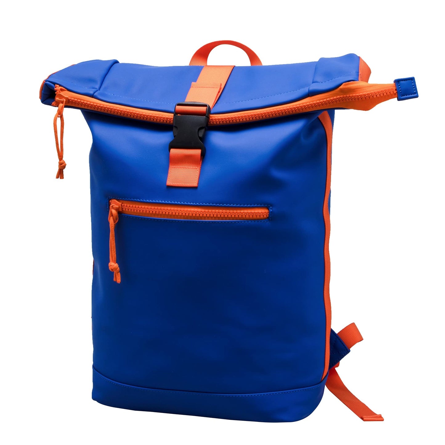 X RAY Roll Top Laptop Backpack for Men Women, PU Leather Expandable Casual Daypack Capacity Adjustable 22L Fits 15.6" Laptop, Royal Blue/Tangerine, One Size