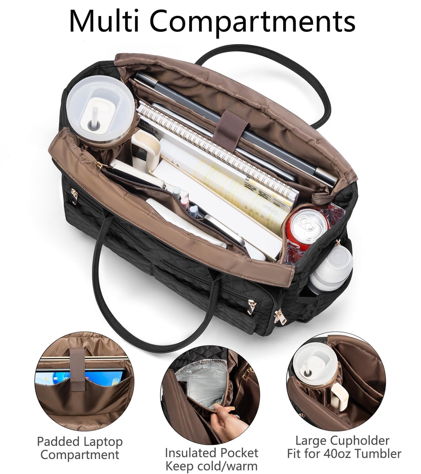 Teacher Tote Bag for Women, 15.6 inch Laptop Work Tote Bag Nurse Bag With Large Cup Holder & Insulated Pocket Professional Computer Handbag Laptop Briefcase for Office, College, Nursing, Travel, Gifts