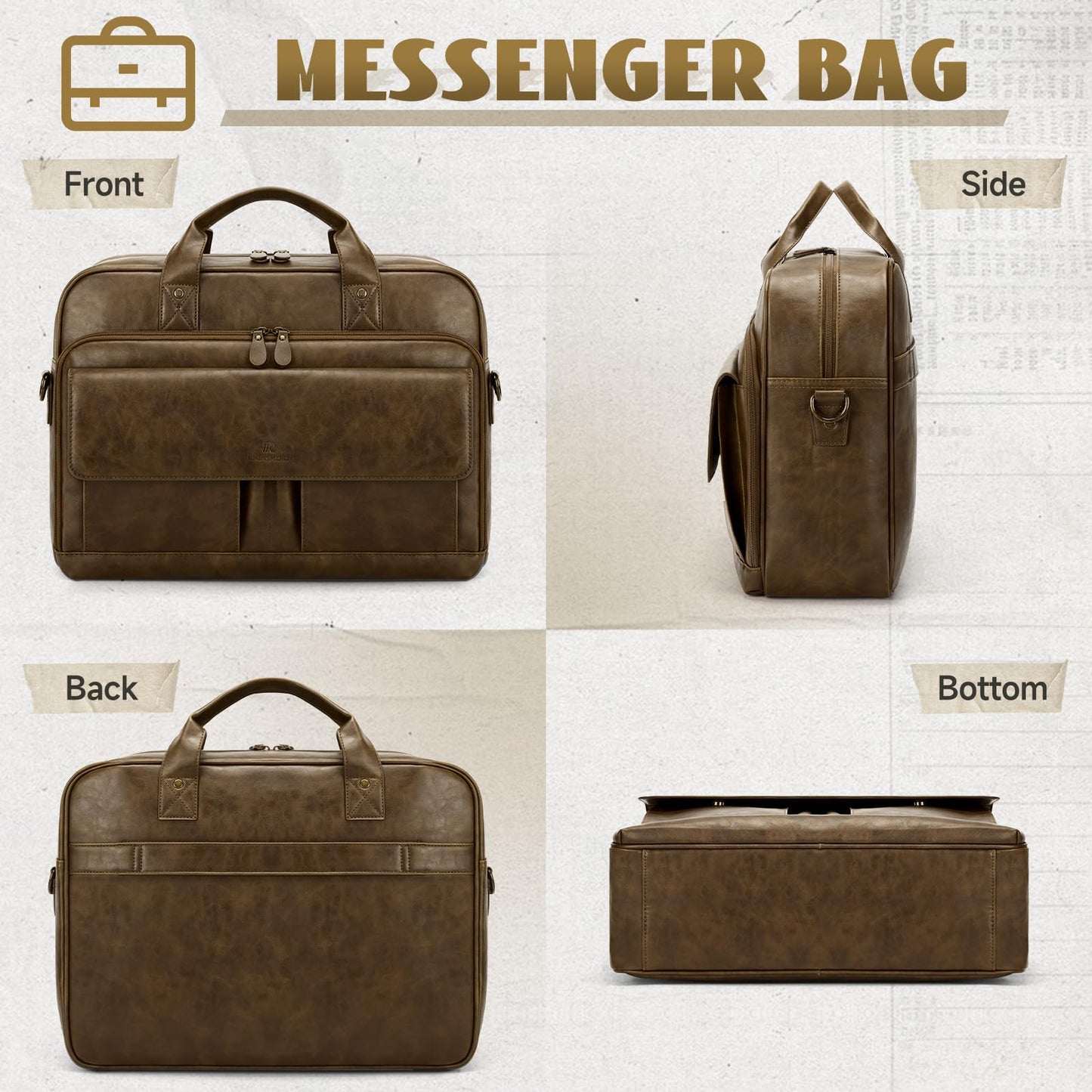 Laptop Bag for Men 15.6 Inch PU Leather Briefcase Mens Messenger Bag Waterproof Computer Satchel Bag for Work Office Business Travel College
