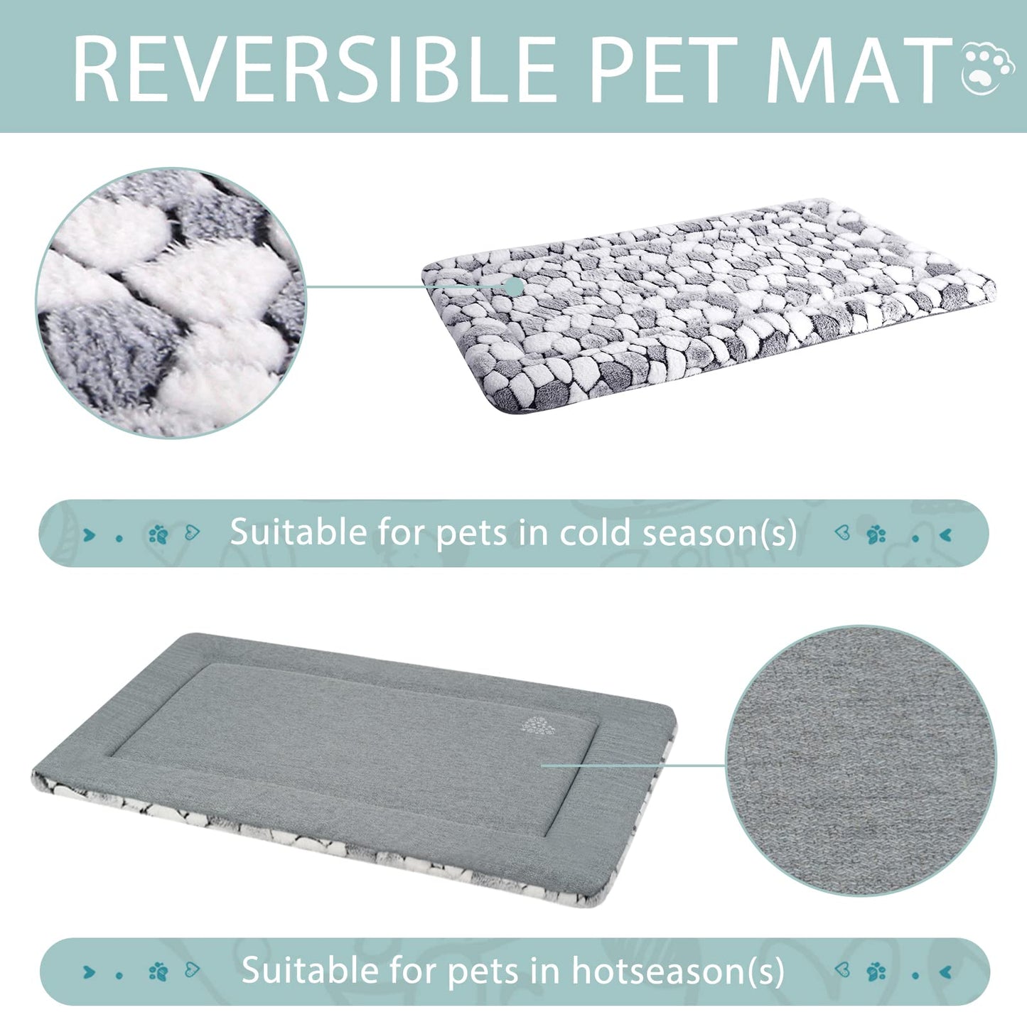 VANKEAN Dog Crate Mat, Reversible Dog Crate Pad (Cool & Warm), Machine Washable Pet Sleeping Mats for Small to XXX-Large Dogs and Cats