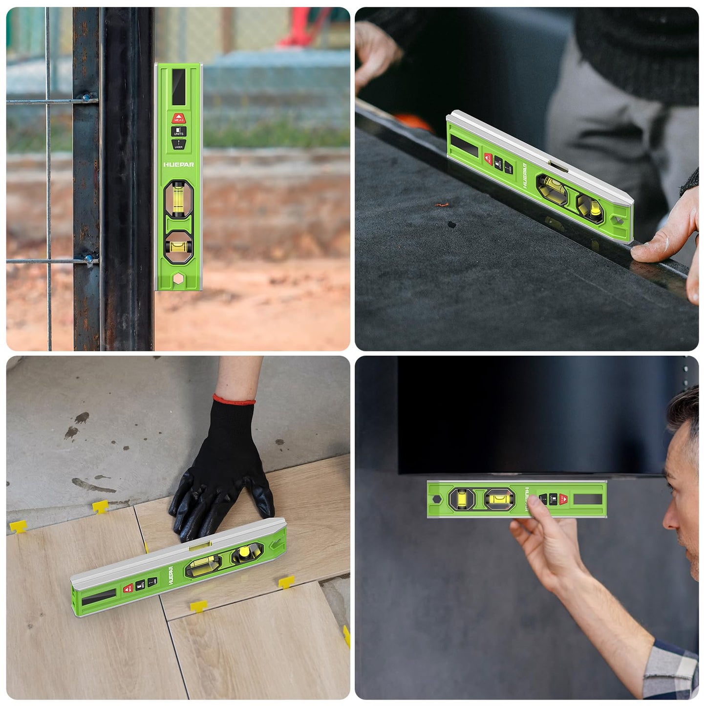 Huepar Rechargeable 3-in-1 Laser Leveling Tool with Light, Bubble Level and 66Ft Laser Distance Measure, 10 Inch Torpedo Level, Magnetic Spirit Level for Construction or Home Renovation