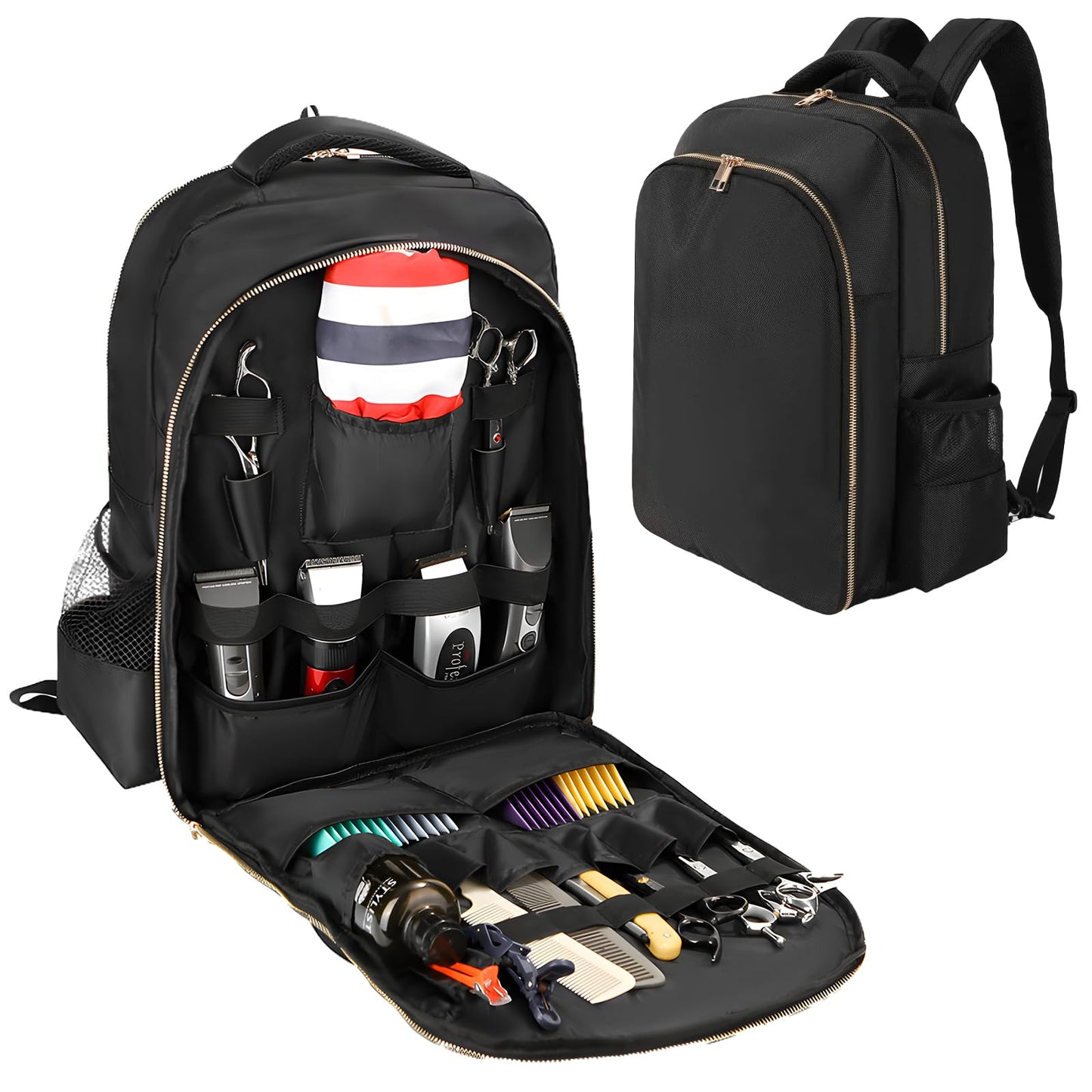 AIHOPESTO Barber Travel Backpack (Black, 17.7 x 12.6 x 7.5 inches), Air Cushion Design, Waterproof, High Capacity for Clippers and Supplies, Black, 17.7" x 12.6"x 7.5", Backpack,travel