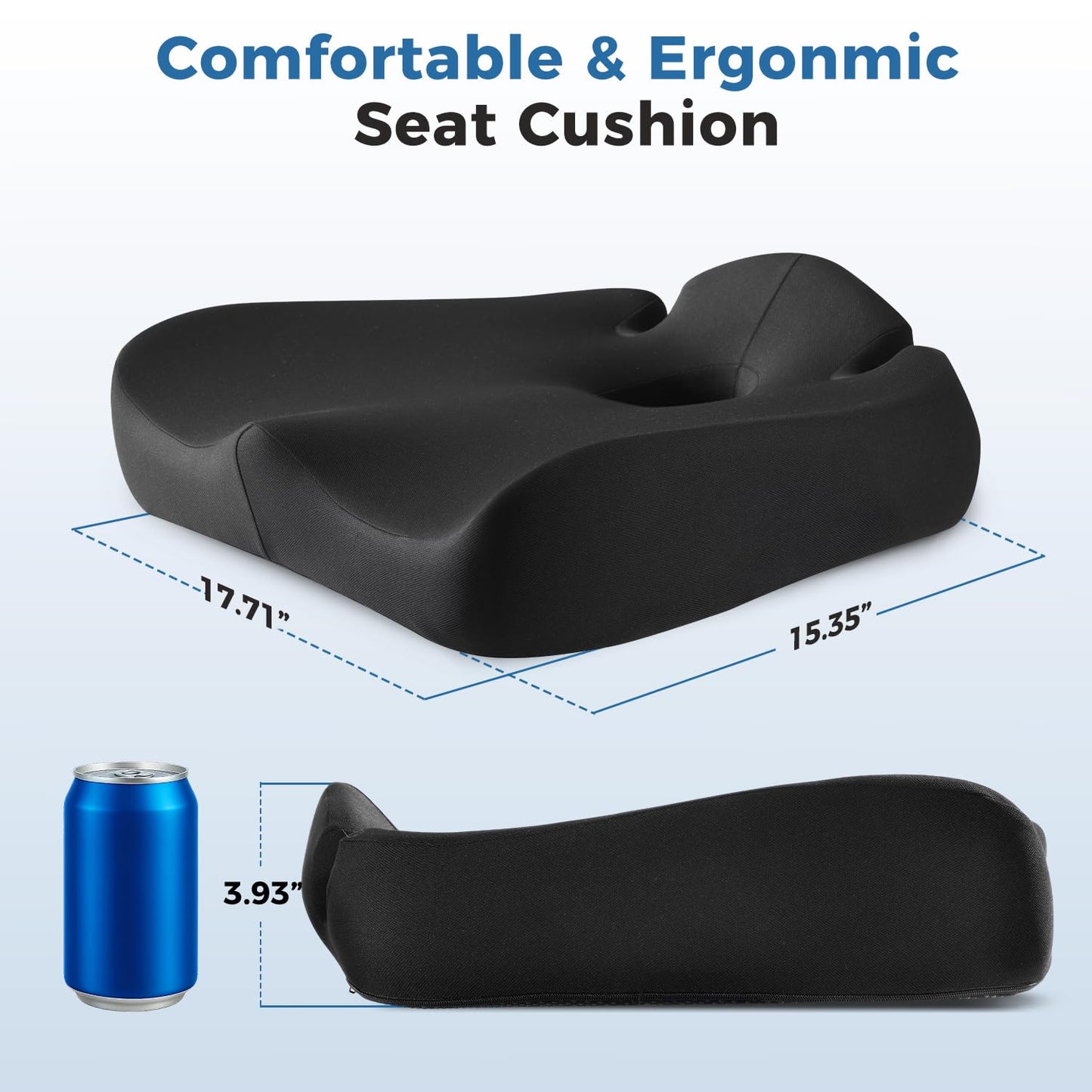 Seat Cushion for Office Chair, Large Memory Foam Coccyx Seat Cushions for Long Sitting Workers,Ergonomic Desk Chair Cushion with Washable Non-Slip Cover
