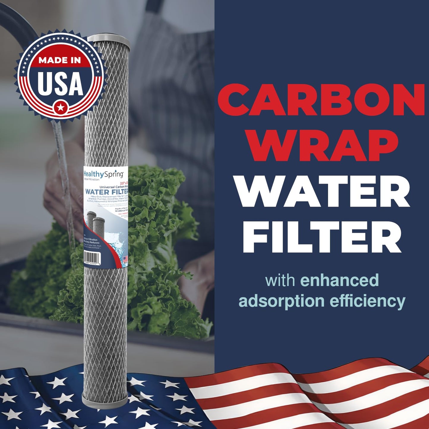 Healthy Spring 5 Micron 2.5" x 20" Whole House CTO Carbon Sediment Water Filter Cartridge Compatible with Pentek C1-20, NCP-20, Made in USA, Pack of 4