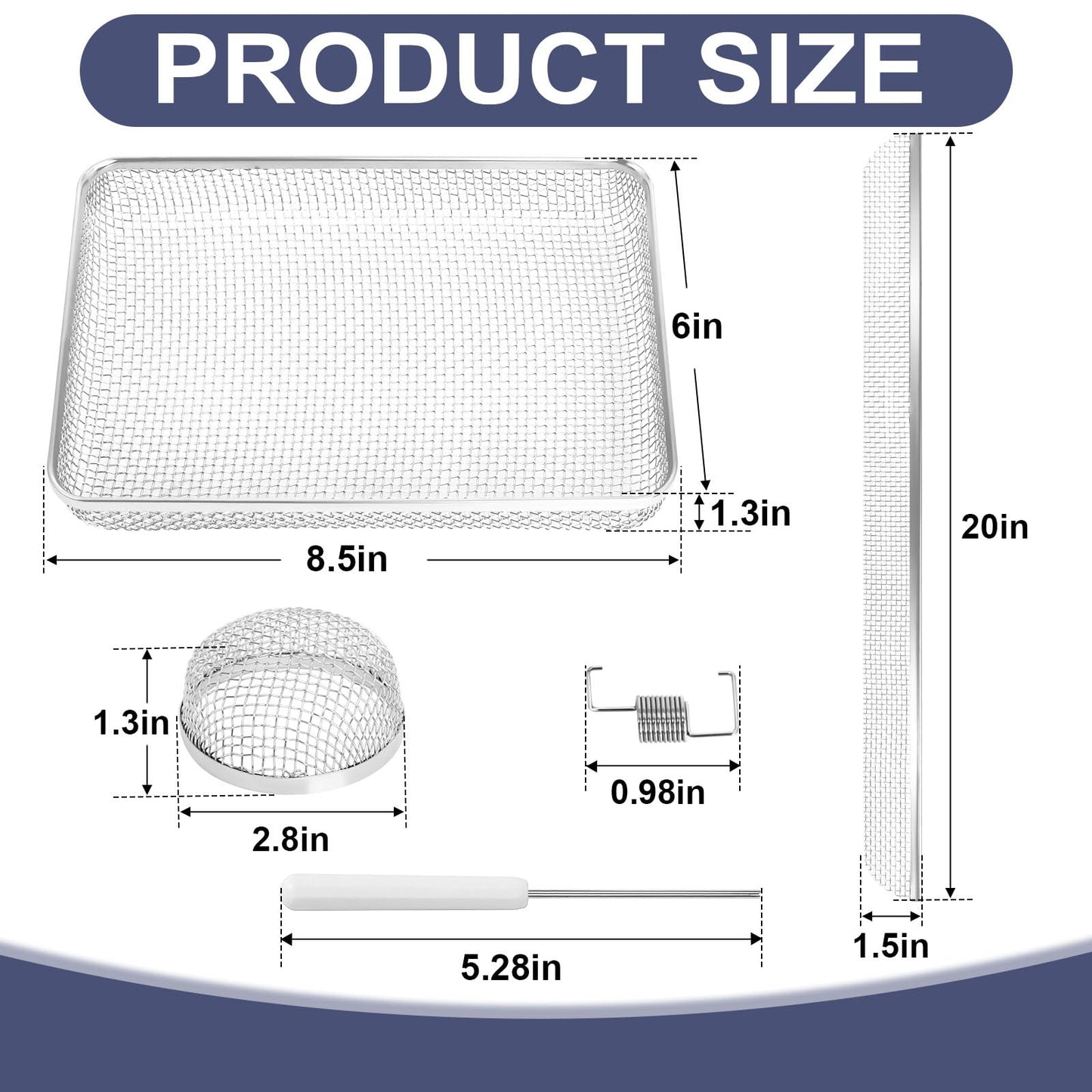 RV Flying Insect Bug Screen for Camper Vents Protects RV Furnaces from Insects Stainless Steel Mesh with Installation Tool 20" x 1-1/2" & 2.8''x1.3'' & 8.5" x 6" x 1.3" RV Water Heater Screens