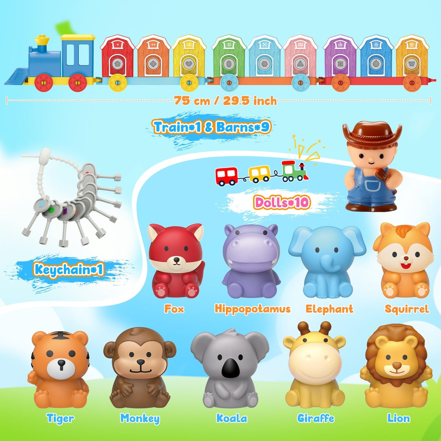 Luckades Toddler Animals Montessori Toys for 2 3 4 Year Old Boy Girl, Learning Farm Train Set with Counting Matching & Sorting for Kids 2-3 3-5 Preschool Christmas Birthday Baby Boy Girl Gifts