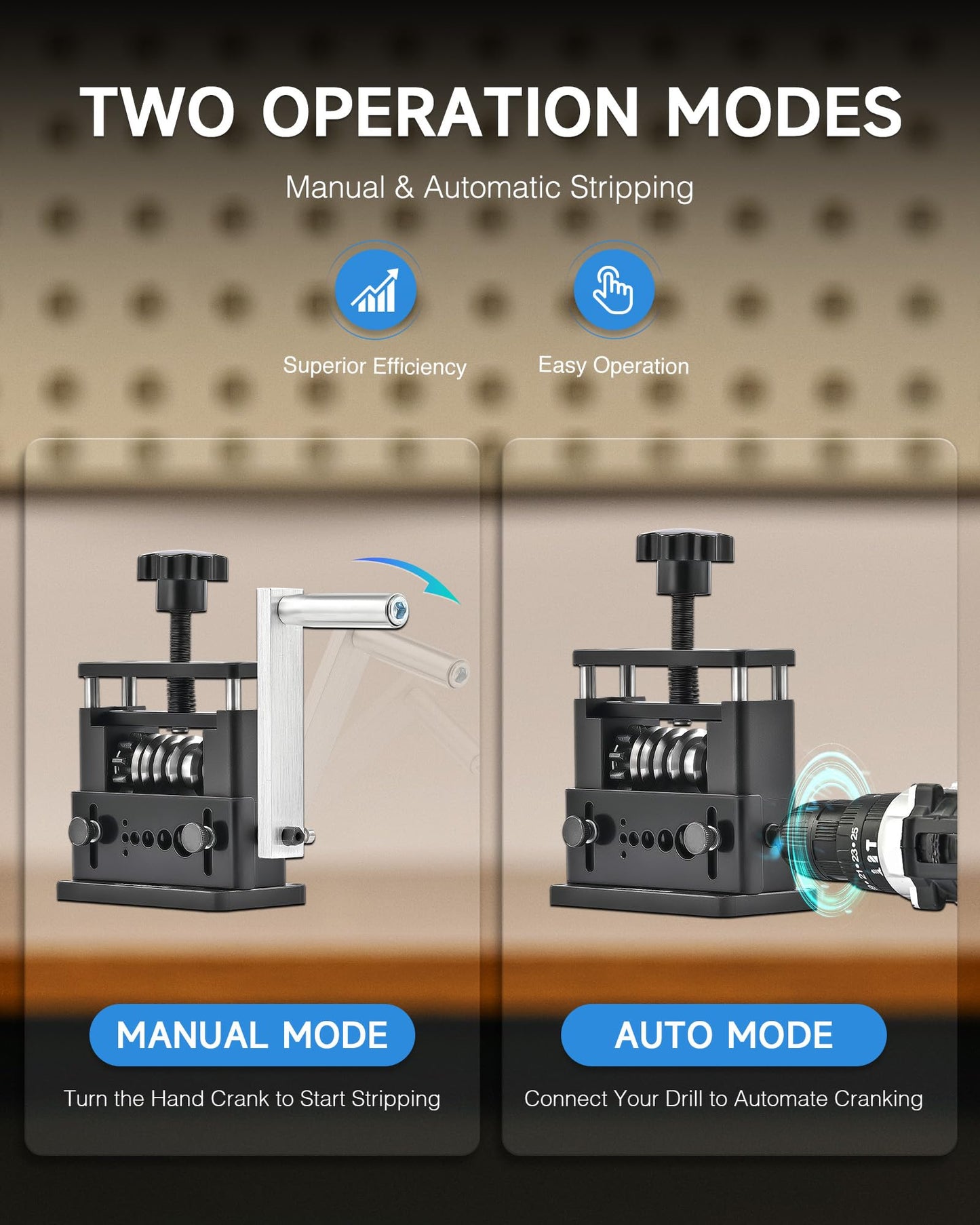 CREWORKS Manual Wire Stripping Machine, Drill Powered Wire Stripper Machine with 6 Channels 5 Blades, Portable Cable Stripper Tool with Hand Crank for 3.4 5 7 10 12 17 mm Scrap Copper Cables Recycling