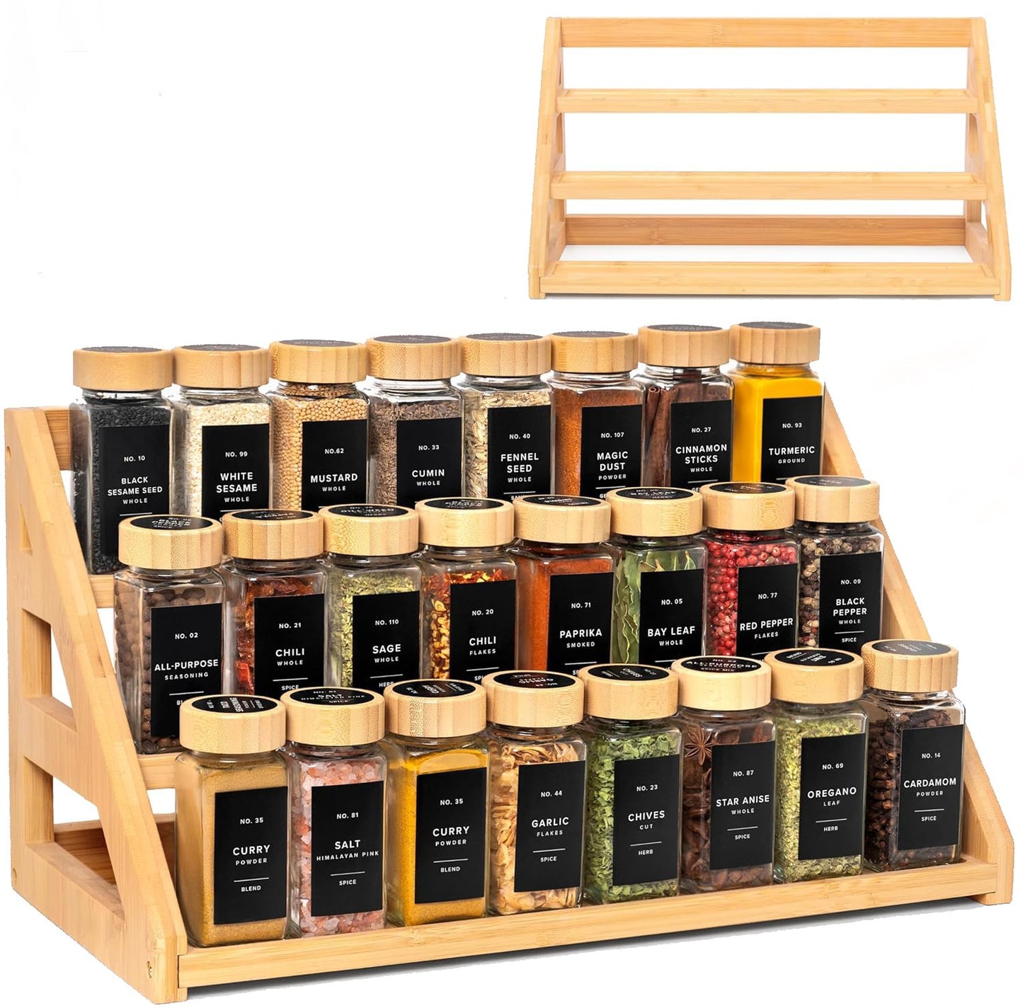 MNADSFKJ Bamboo Tiered Spice Rack, for Countertop Spice Organizer for Pantry Spice Shelf Organizer Kitchen Spices Rack，Cabinet spice rack，Cabinet seasoning rack,Bamboo