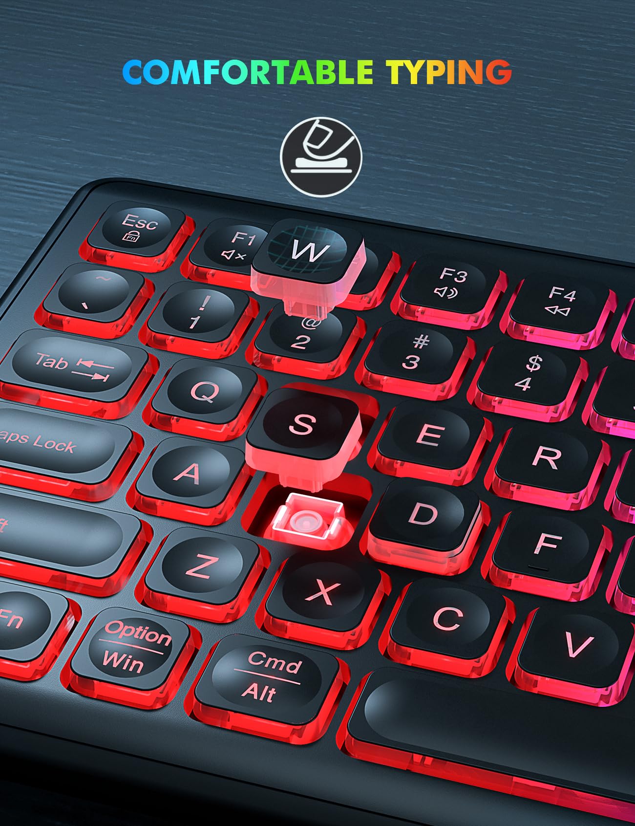 Wireless Keyboard and Mouse Combo - RGB Backlit, Rechargeable & Light Up Letters, Full-Size, Ergonomic Tilt Angle, Sleep Mode, 2.4GHz Quiet Keyboard Mouse for Mac, Windows, Laptop, PC, Trueque (Black)