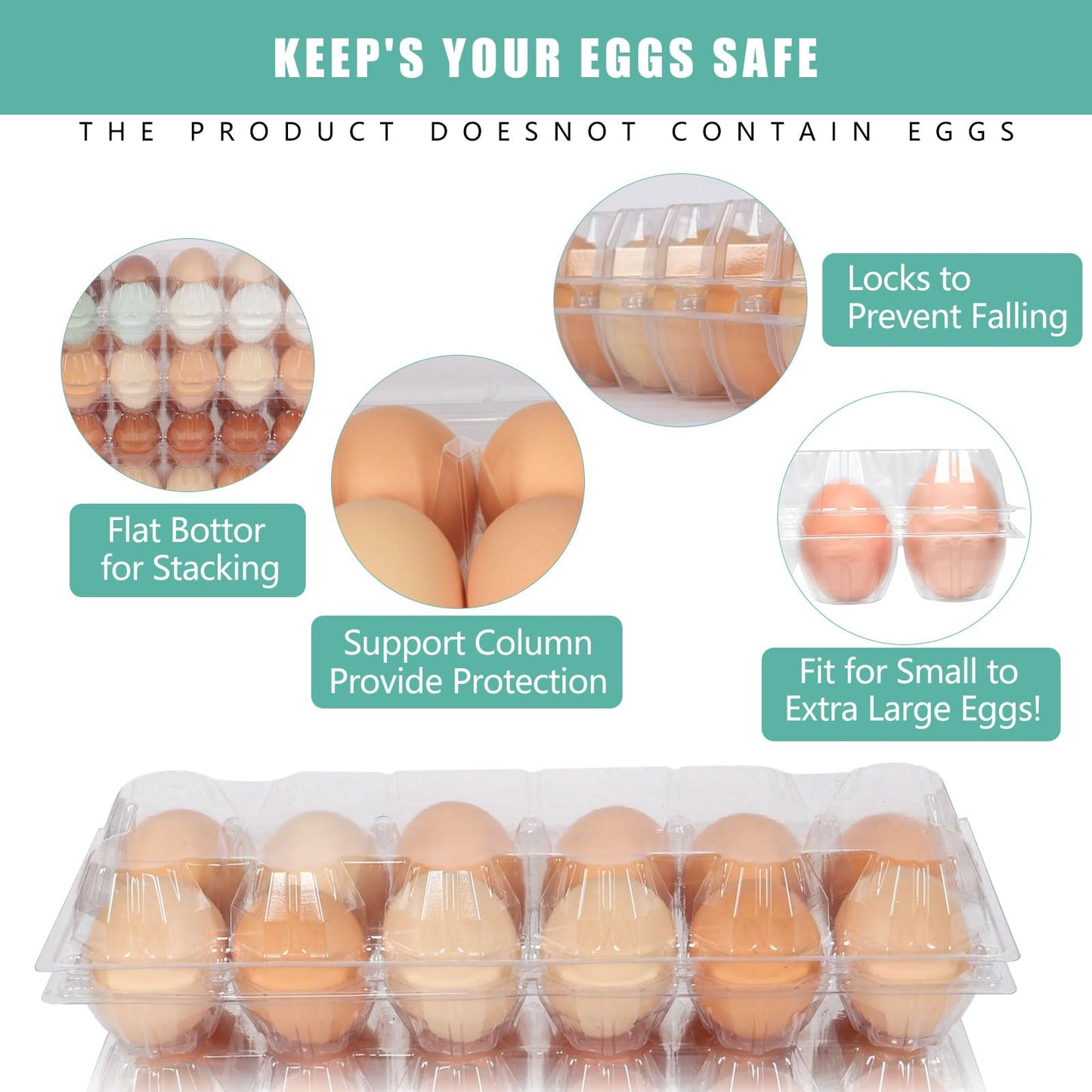 60 Packs Egg cartons cheap bulk，Plastic Egg Carton for 12 Eggs， Clear Egg Carton 2 * 6 Grids，Perfect for Refrigerator Chicken Farm Markets Commercial Business Market Display, Large