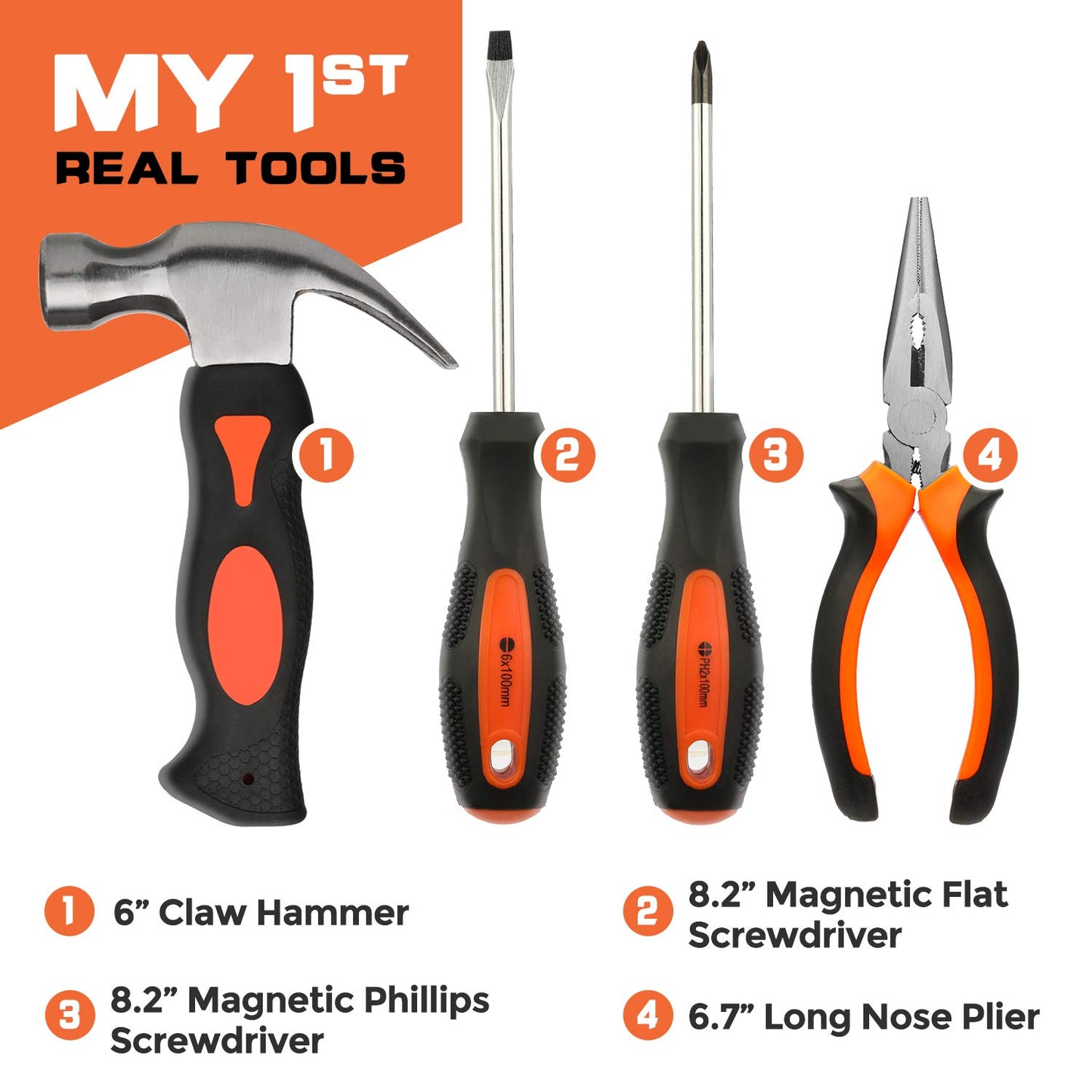 INCLY 18PCS Kids Tool Set with Reinforced Belt, Adjustable Waist 20"-32", Boys Real Hand Tools Kit Children Construction Learning Tools Hammer Screwdriver for Home DIY Building & Woodworking