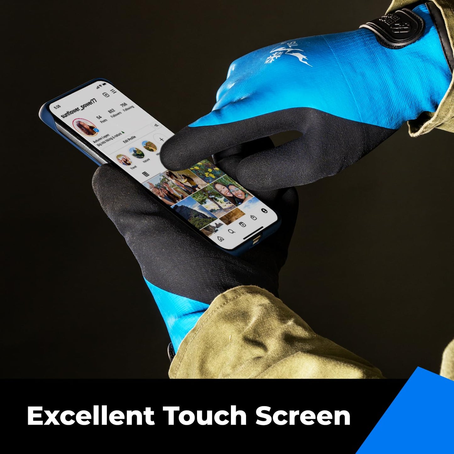 100% Waterproof Gloves Bulk Pack, 3 Pairs, Winter Work Gloves for Extreme Cold, Touchsreen, Warm Gloves for Freezer, Fishing and Gardening, with Grip, Blue, X-Large