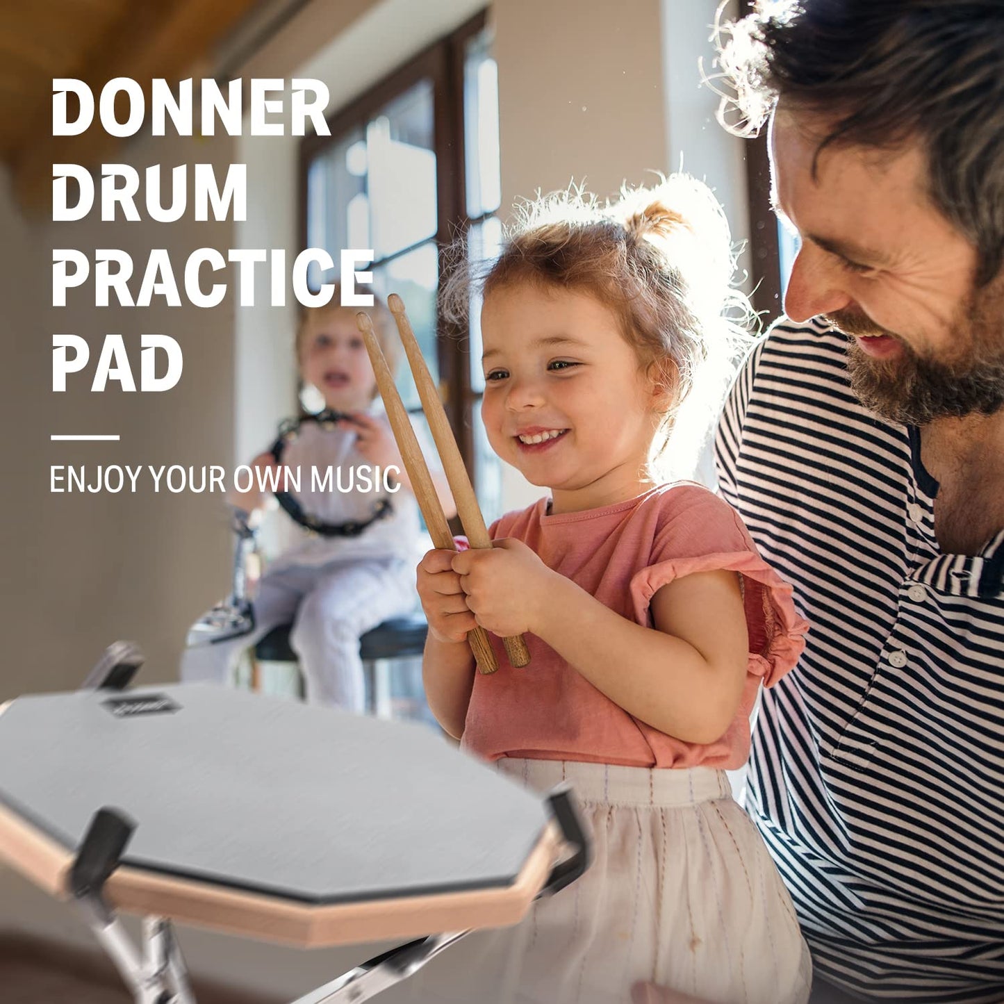 Donner Drum Practice Pad，12 Inches Silent Practice Drum Pad 2-Sided With Drum Sticks - Gray