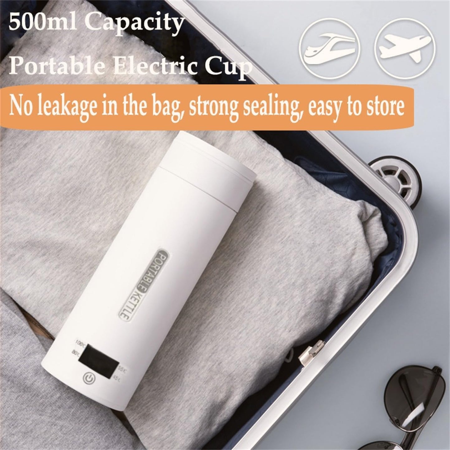Portable Electric Kettle, 450ml Travel Kettle, Mini Tea Kettle Electric Water with Display 4 Temperature Control, Leak-Proof, Quick Boil, Stainless Steel, Auto Shut-Off, Keep Warm