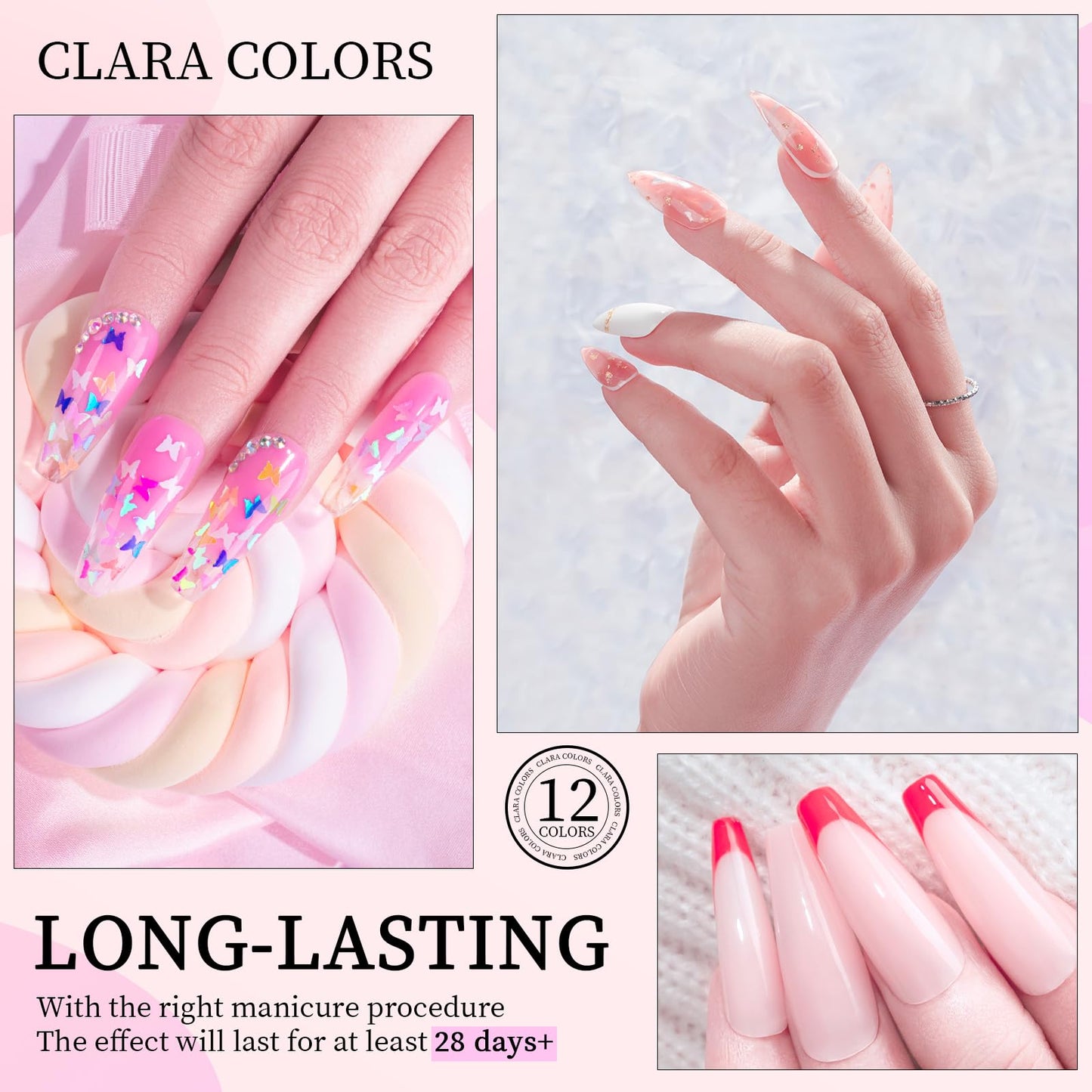 Clara Colors Poly Extension Gel Nail Kit-12 Colors Poly Kit with 48W LED Nail Lamp All In One Poly Nail Gel Starter Kit with Slip Solution and Tools for Nail Art DIY Soak Off UV Salon Home Gift for Women&Girls