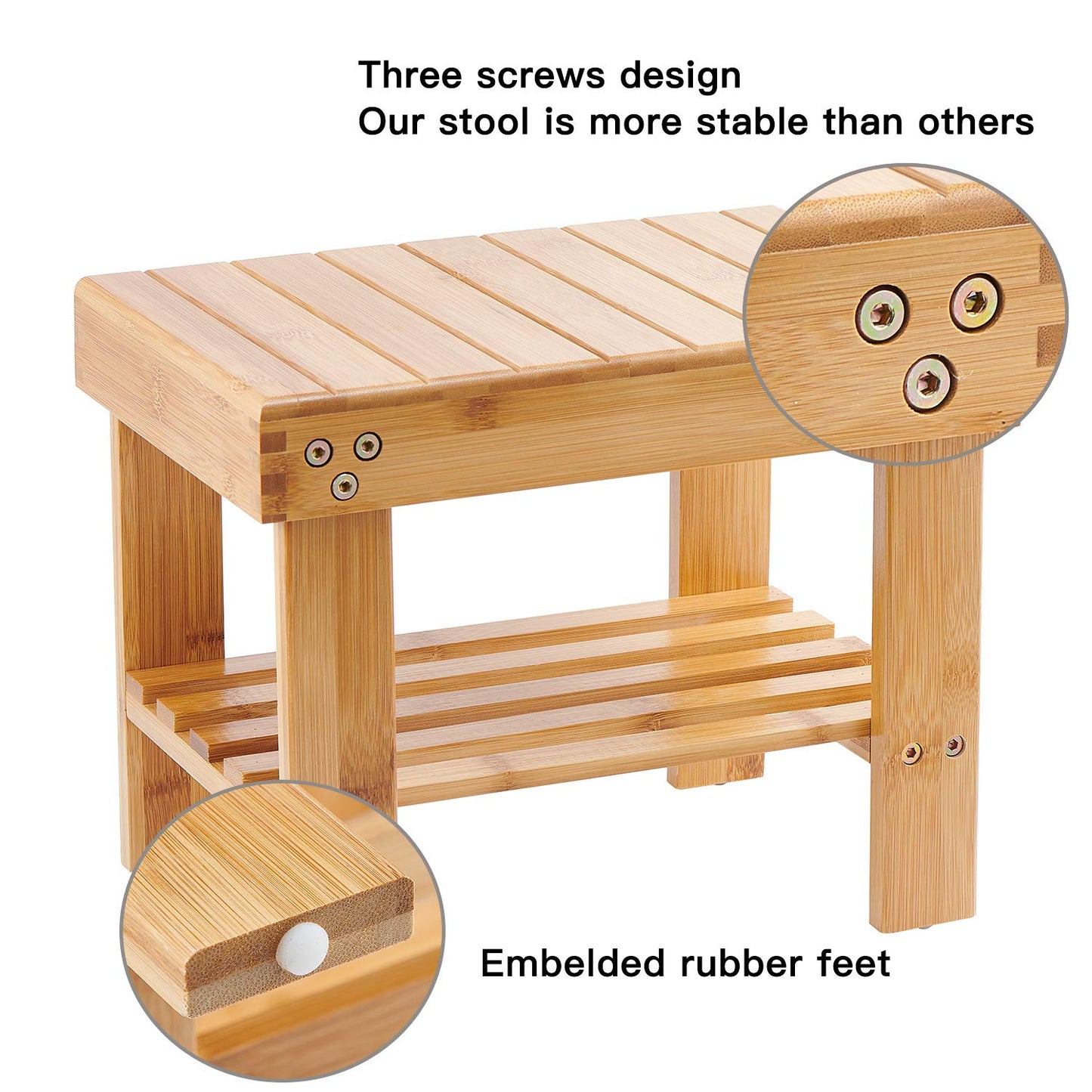 Utoplike Bamboo Small Step Stool, Bedside Stepstools for High Beds, Light Weight Foot Rest Stool with Shelf, Non-Slip Pads