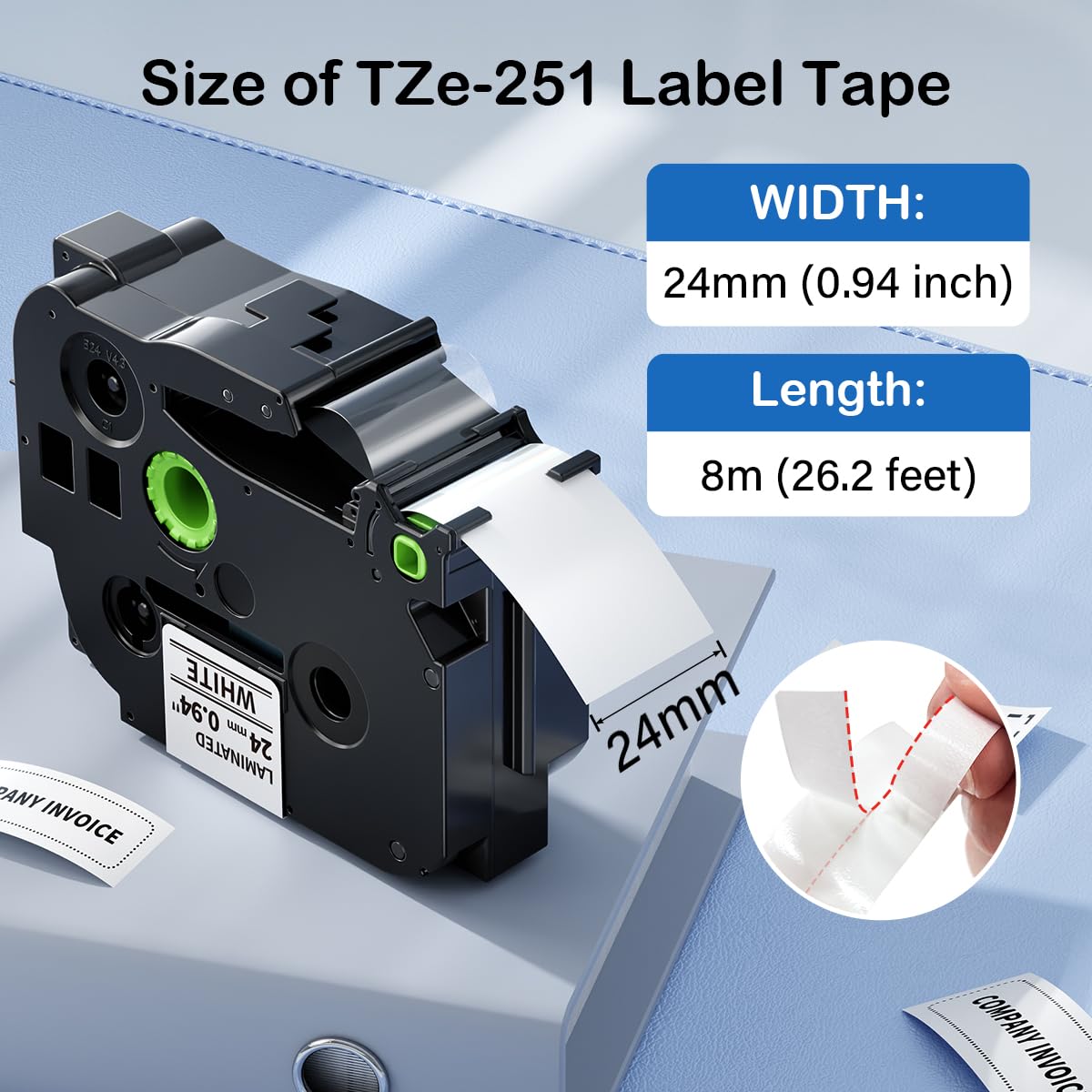 10-Pack TZe-251 TZe251 Compatible with Brother P Touch Label Maker Tape TZe TZ Tape 24mm 0.94" Laminated White 1 Inch for Brother PT-D600 PT-P710BT PT-P700 PTP750W PT2730 PT-E500VP