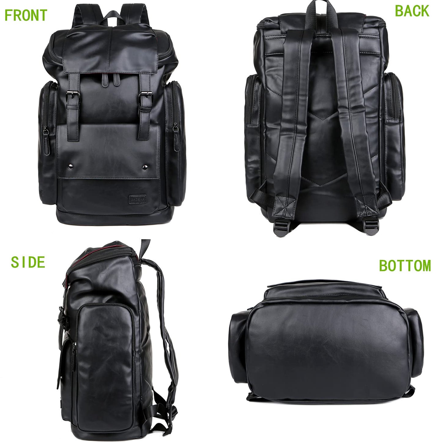 BAOSHA BP-16 PU Leather OVERSIZED Casual Backpack College Backpack Daypack Black