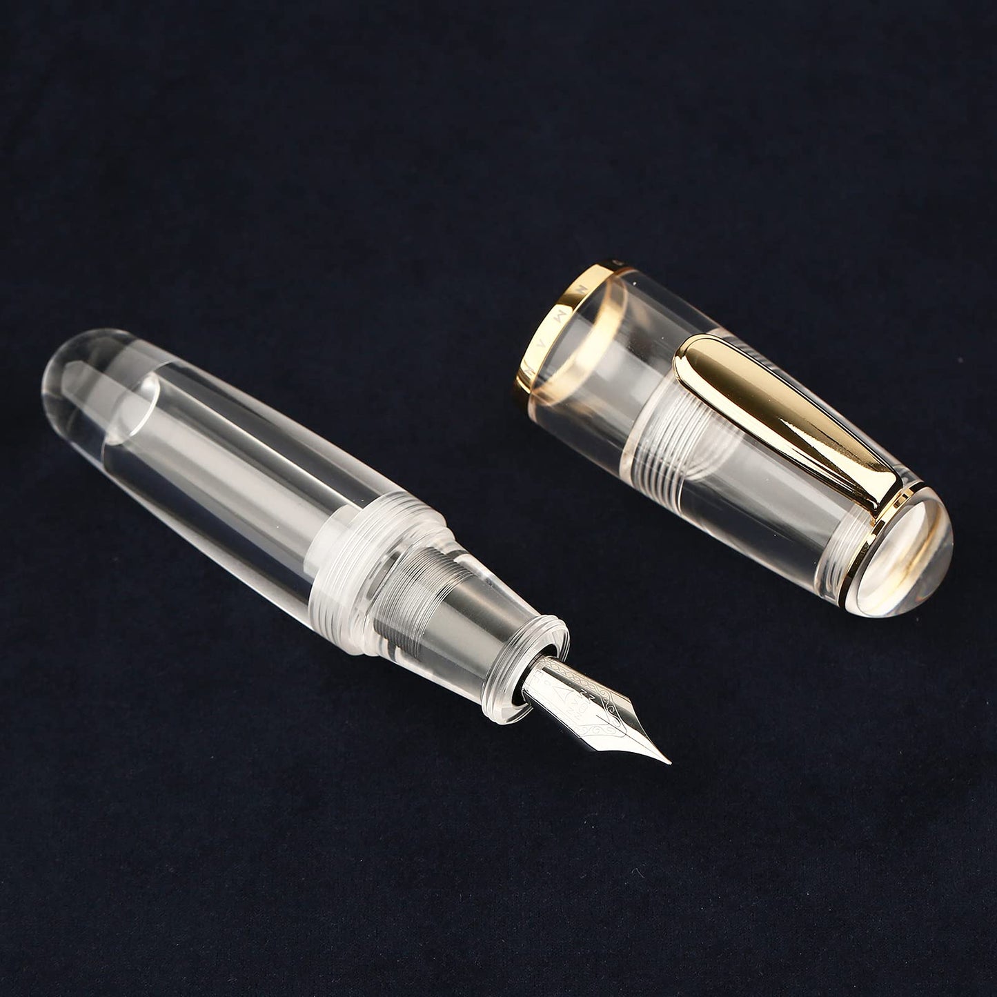 Lanxivi Majohn Q1 Mini Fountain Pen Medium Nib Transparent Eyedropper Filling, Short Resin Pocket Pen Large Capacity