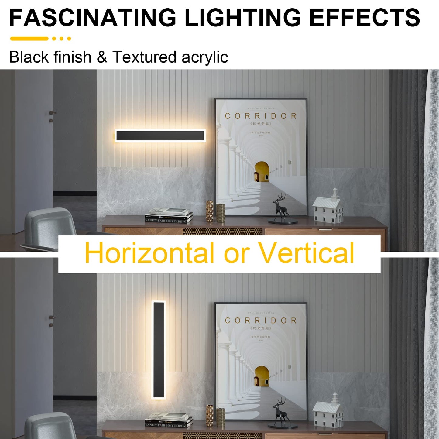 Aipsun 31.5inch Long Strip Modern Outdoor Wall Light Fixture, Black Wall Mount Lighting Sconce Long LED Linear Wall Lamp Exterior Lights Wall Sconce 3000K for House Living Room Corridor(2 Pack)