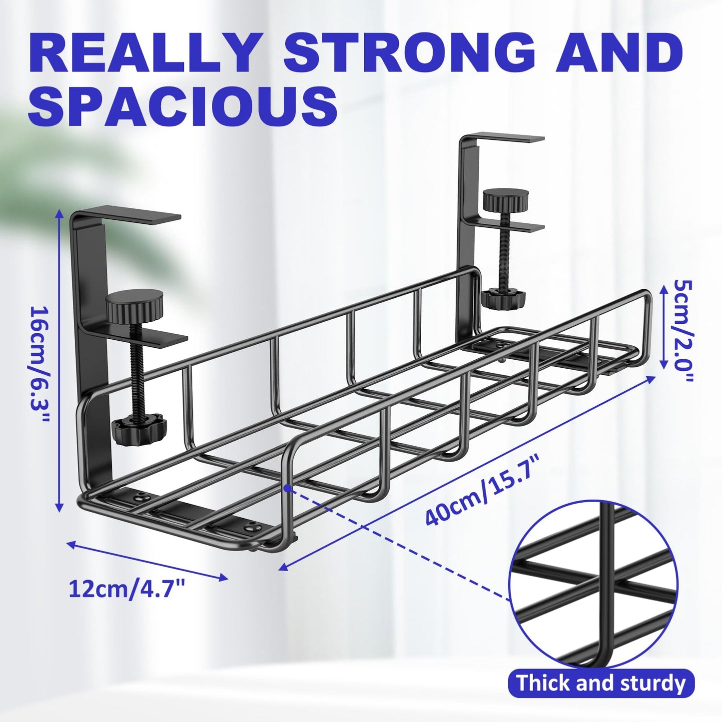 REFLYING Under Desk Cable Management Tray Metal Wire Cable Tray for Cable and Cable Management, Black, 2 Packs