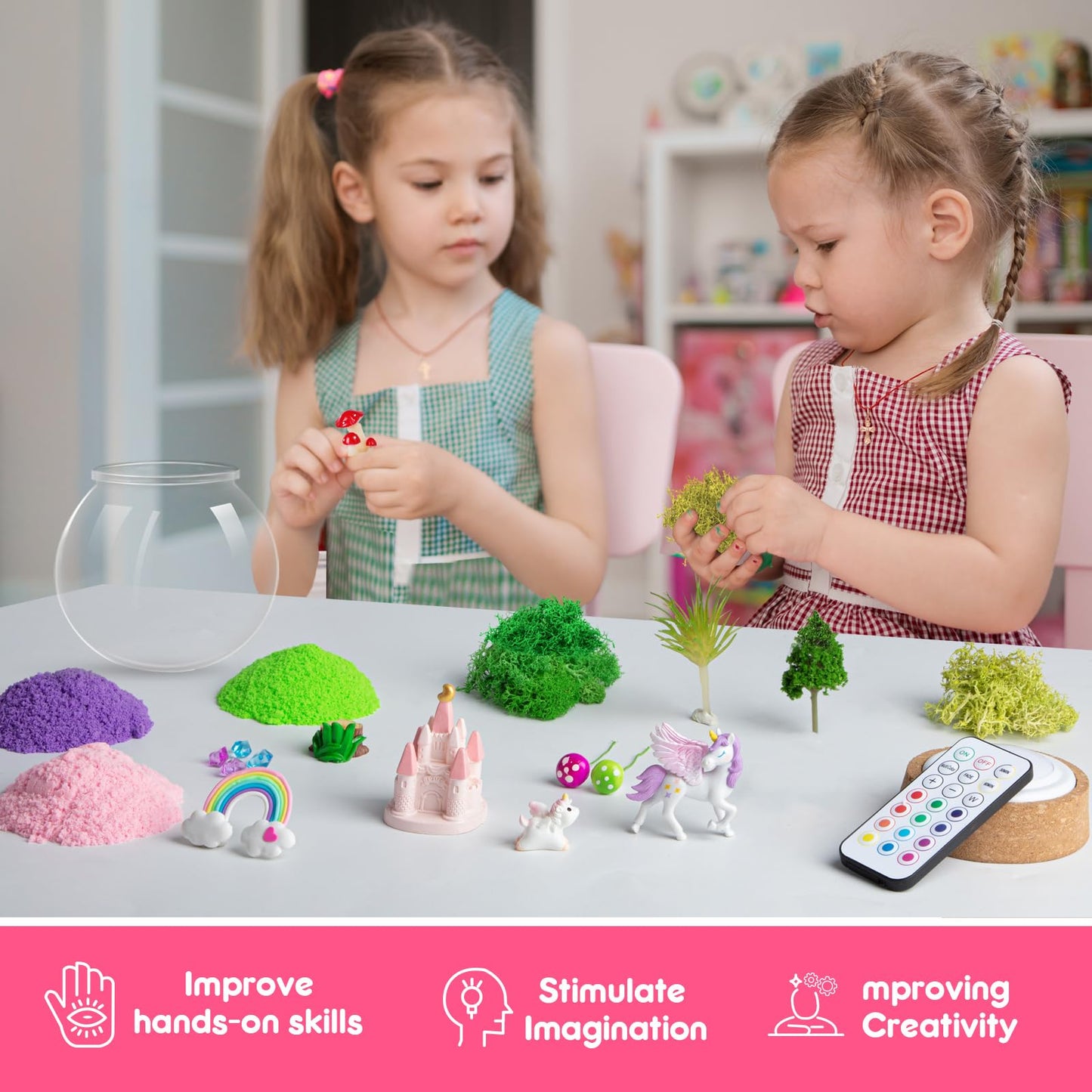 RONSTONE Light-Up Unicorn Terrarium Kit for Girls – DIY Arts & Crafts Gift with Remote-Control LED Light – Fun Unicorn Toys for Kids Ages 4 5 6 7 8 9 10 – Birthday for Girls