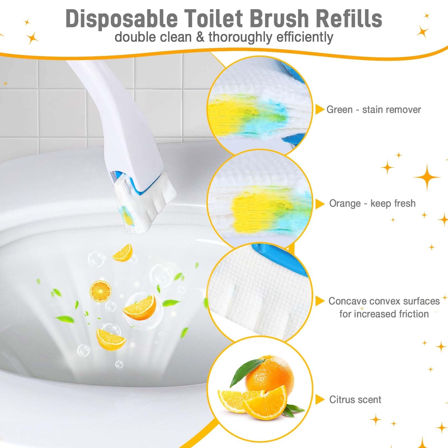 CARZEXSUC Toilet Cleaner Refill Pads Citrus Scent Enhanced Odor Control 72 Count Toilet Scrubber Refill Clean Stains Disposable Toilet Brush Refill for Toilet and Bathroom