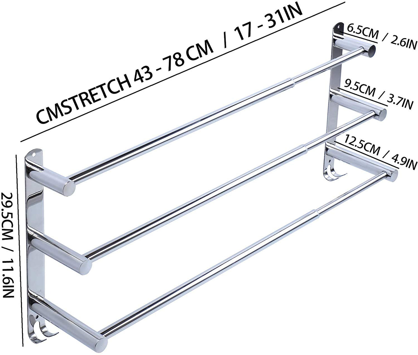 Towel Bars Towel Hanger Freely Retractable 20-30 Inch Stainless Steel Bath Towel Rack Strong Adhesive Bathroom Wall-mounting Free mounting Hole-Installing washroom Kitchen Space Saving 3 Bars