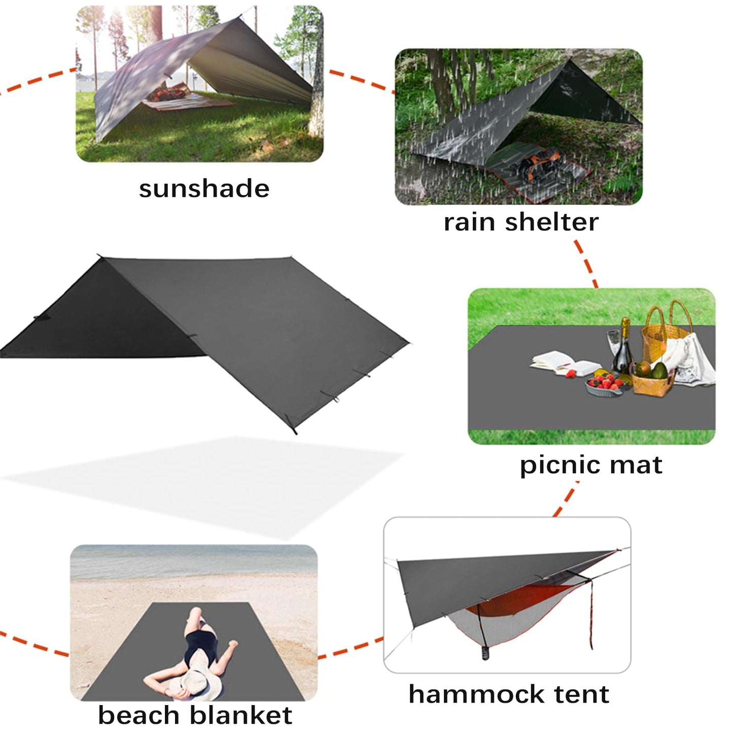 KALINCO 10X16.5FT Tent Tarp, Picnic Mat Camping Tarp Tent Hammock Tarp, pu Waterproof Camping tarp Tent Rain Fly Picnic Mat Survival Shelter Sunshade