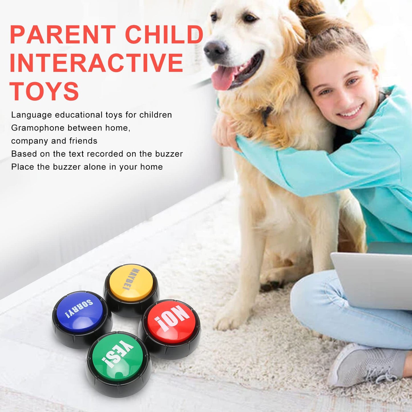 Yes No Button & Maybe Sorry Button, Dog Buttons for Answer Buzzers 4 Pack, Dog Talk Button Sound Button Dog Talking Button, Training Clicker, Talking Dog Buttons Learning Press