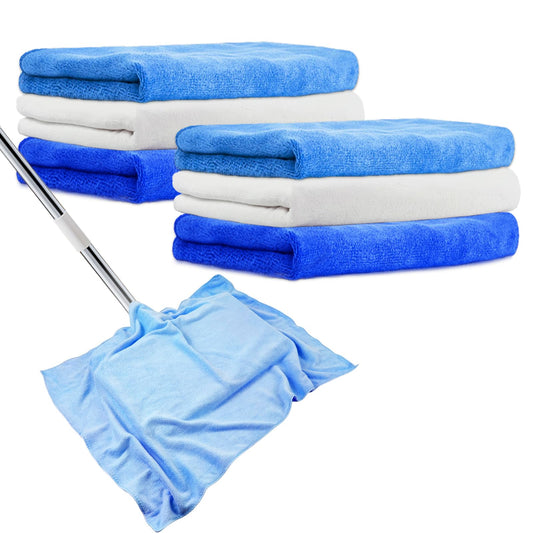 20" x 30" Extra Large Microfiber Cleaning Cloth, 6 Pcs Washable Reusable Large Floor Cloth Rags, Microfiber Towels for Mop Cleaning Office Bathrooms Housekeeping (Blue, White)