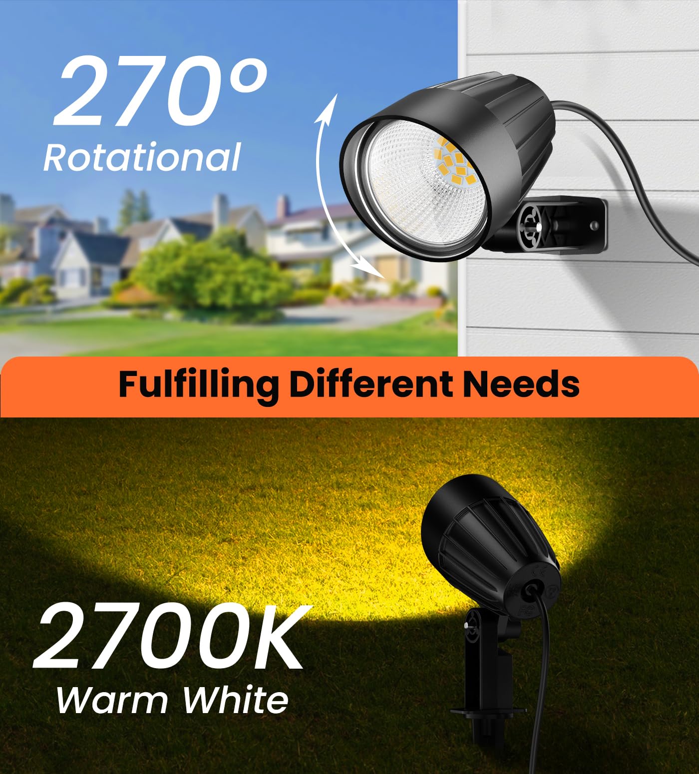 MEIKEE 7W 800lm Landscape Lighting, DC/AC 12V 24V Low Voltage Landscape Lights, 2700K Warm White IP66 Waterproof Outdoor Garden Pathway Yard Lights (8 Pack with Connectors)