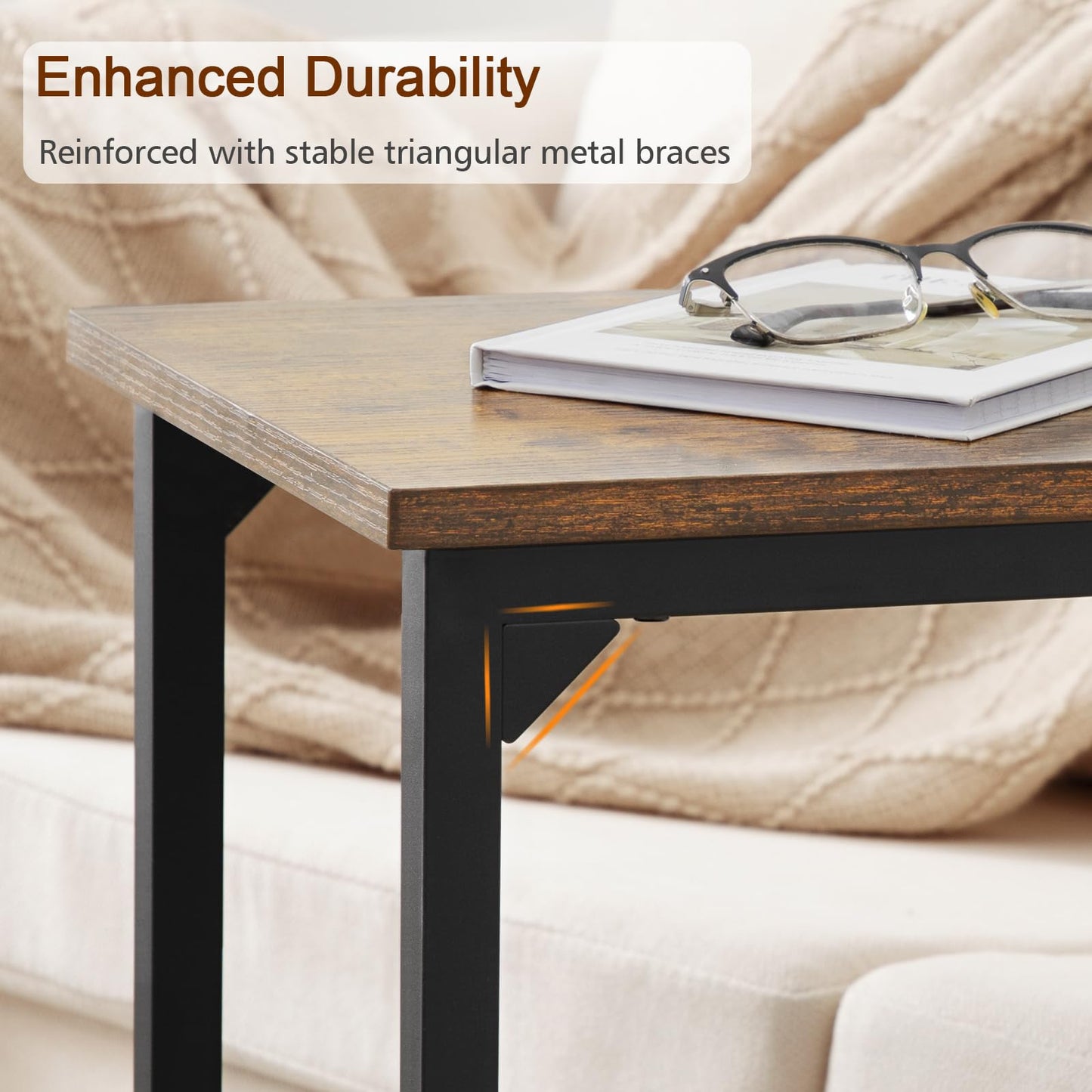 AMHANCIBLE C-Shaped End Table, Sturdy and Stable C Shaped Side Table for Couch, 23.2" High, Slide Under Couch Table for Sofa, Living Room, Bedroom, Small Space, Rustic Brown HET02CBR-1