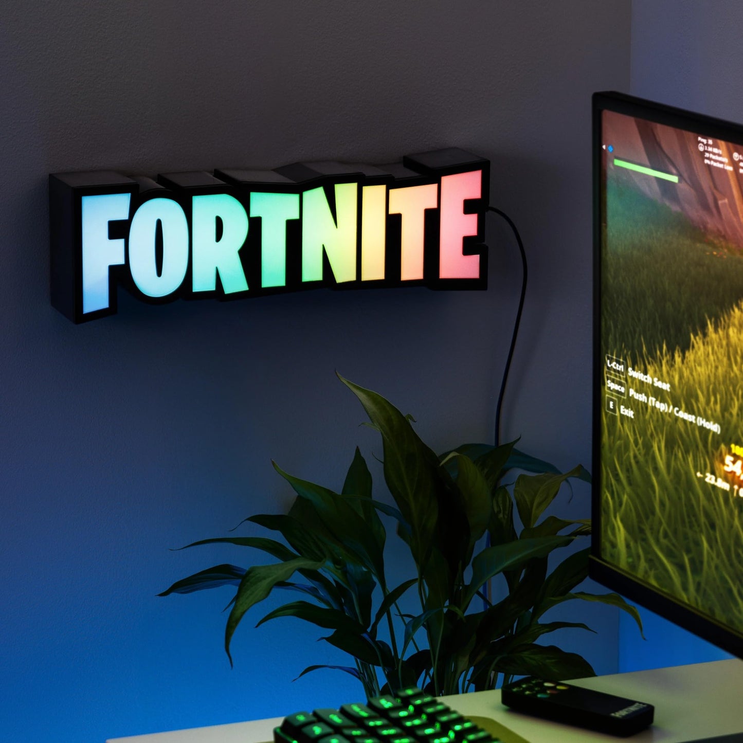 Fortnite RGB Colour-Changing Logo Light – Officially Licensed Gaming Lamp with Remote Control, Wall or Desk Display, USB Powered Décor for Gamers | Paladone