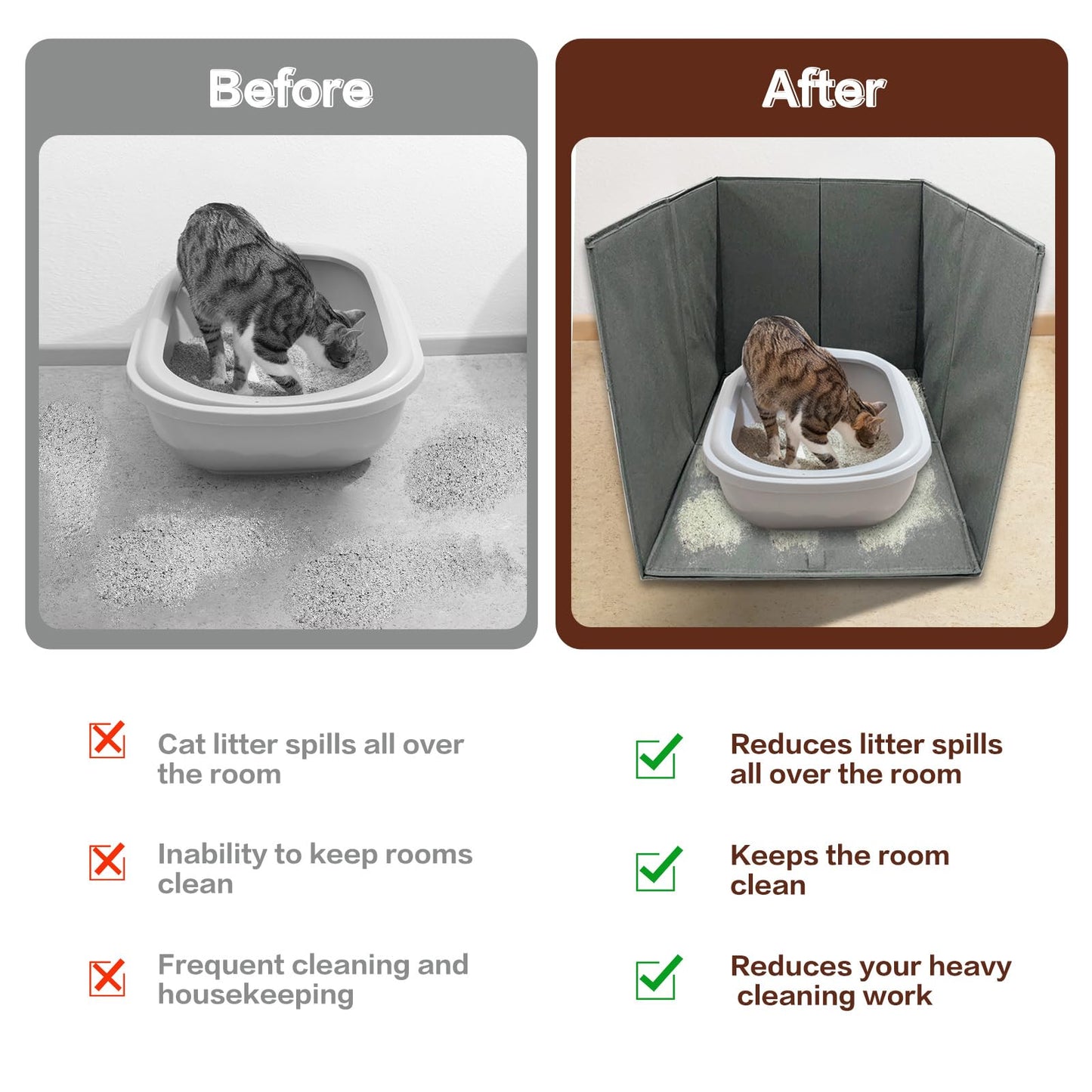Bhyhok Cat Litter Box Enclosure Splash Guard Large Foldable Removable Mat, Tall for Litter Contained High Side Out Litter Box Keeping Litter Off Floor Easy Clean (26.4 * 21.3 * 16.5 inch)
