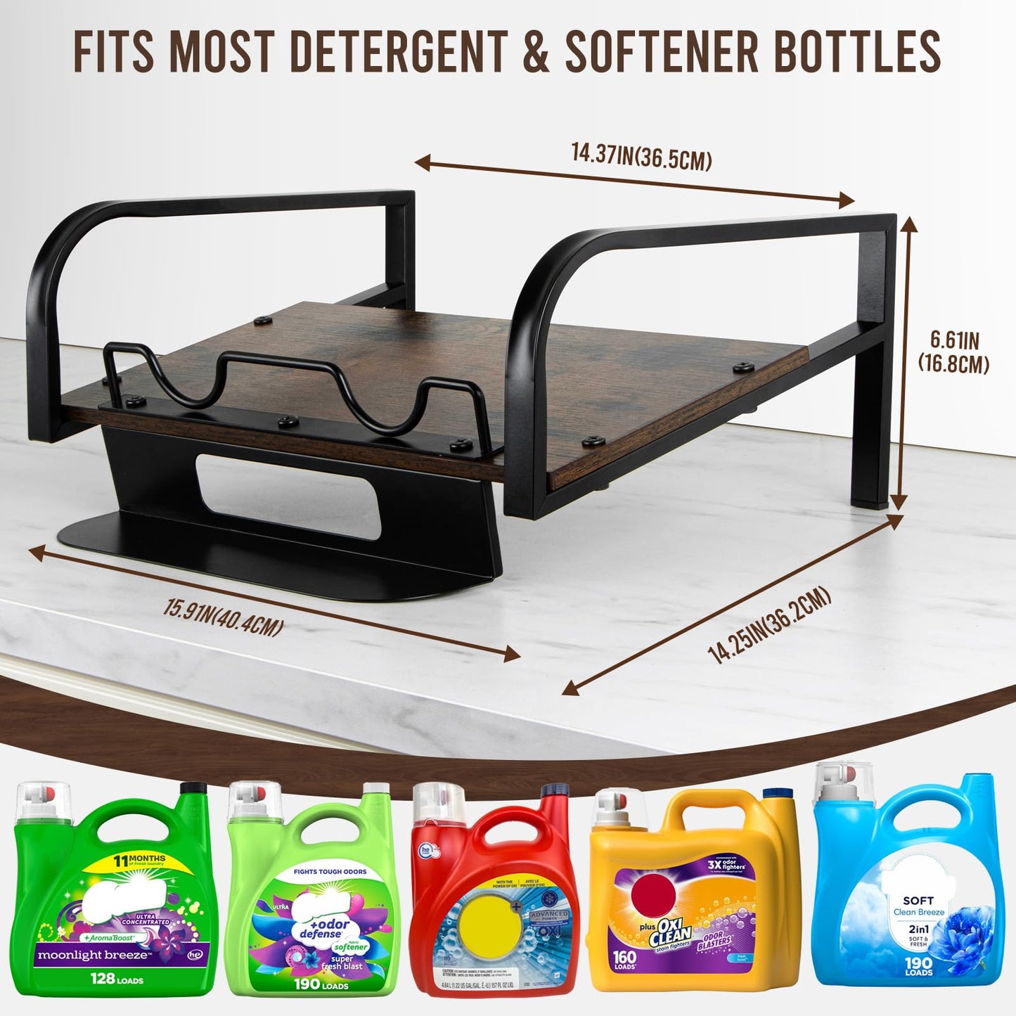 Laundry Detergent Holder Stand with Drip Tray, Laundry Soap Holder Liquid Detergent Riser Organizer, Brown