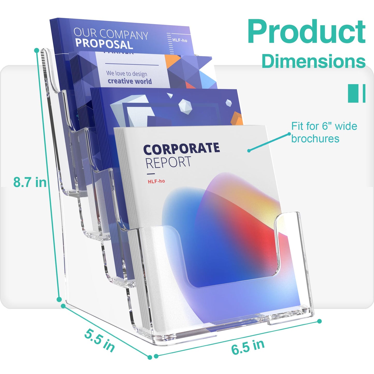 HLF-ho Brochure Holder 6x9 Inch 4 Tier Acrylic Literature Holders Clear Plastic Flyer Display Stand Countertop Use or Wall Mount Pamphlet Holder Organizer for Office, Lobby, Hotel, Trade Show, 2 Pack