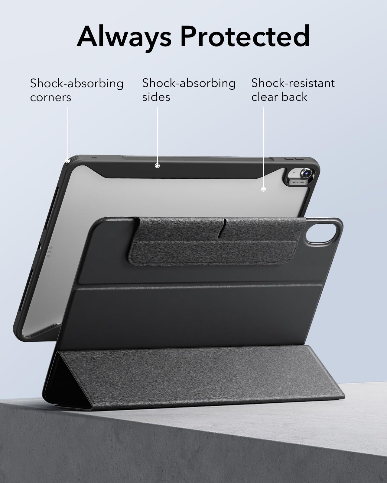 ESR for iPad Air 13 Inch Case M3/M2(2025/2024) with Pencil Holder, Removable Magnetic Cover, Vertical Stand, Fully Supports Pencil Pro and Pencil(USB-C), Rebound 360 Series, Black