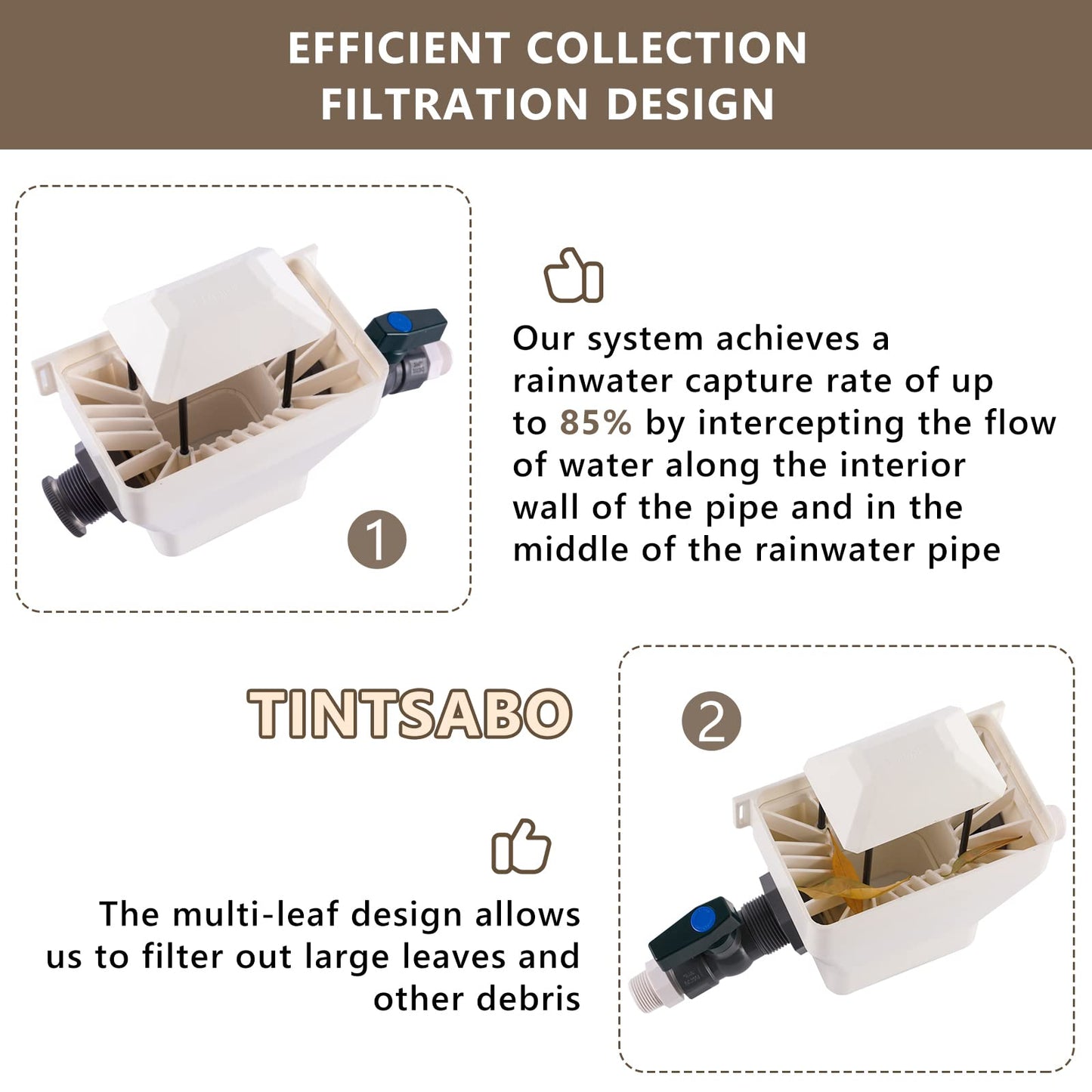 Rain Barrel Diverter, RainWater Collection System Fits for 2x3 or 3x4 Inch Downspout Diverter Colander, Tintsabo Upgrade Rain Barrel Diverter Kit with Filtration and PVC Spigot, White