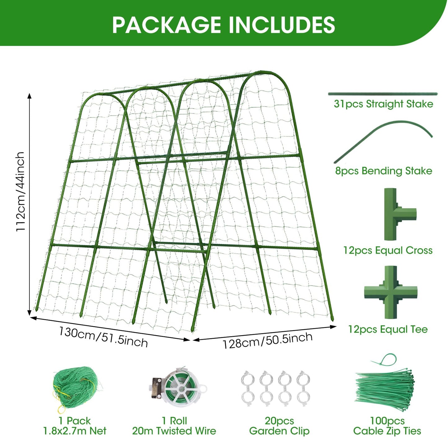 SHCCPPJ Cucumber Trellis, U-Shape Garden Cucumber Trellis for Raised Bed, Metal Rust-Proof Garden Arch Trellis for Climbing Plants Outdoor Vegetables Flowers Fruits (51.5''Lx50.5''Wx44''H)