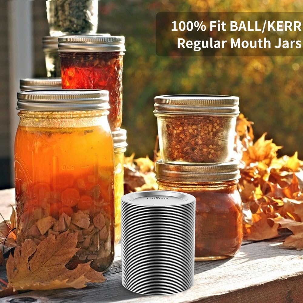 204pcs Regular Mouth Canning Lids, Canning Jar Lids for Ball, Kerr Jars, Split-Type Metal Mason Jar Lids for Canning, 100% Fit & Airtight 2.76" (70mm, Silver)