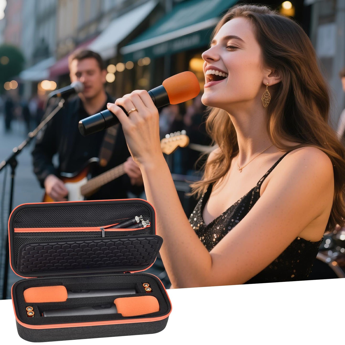 ANKHOH Wireless Microphone Case for JBL Wireless Two Microphone System for JBL Partybox DIY - with 2 Mic Cover Foams Fits from 8.25-10.5In Handheld Dual Mic, Recivers, Power Cord-Black(Box Only)