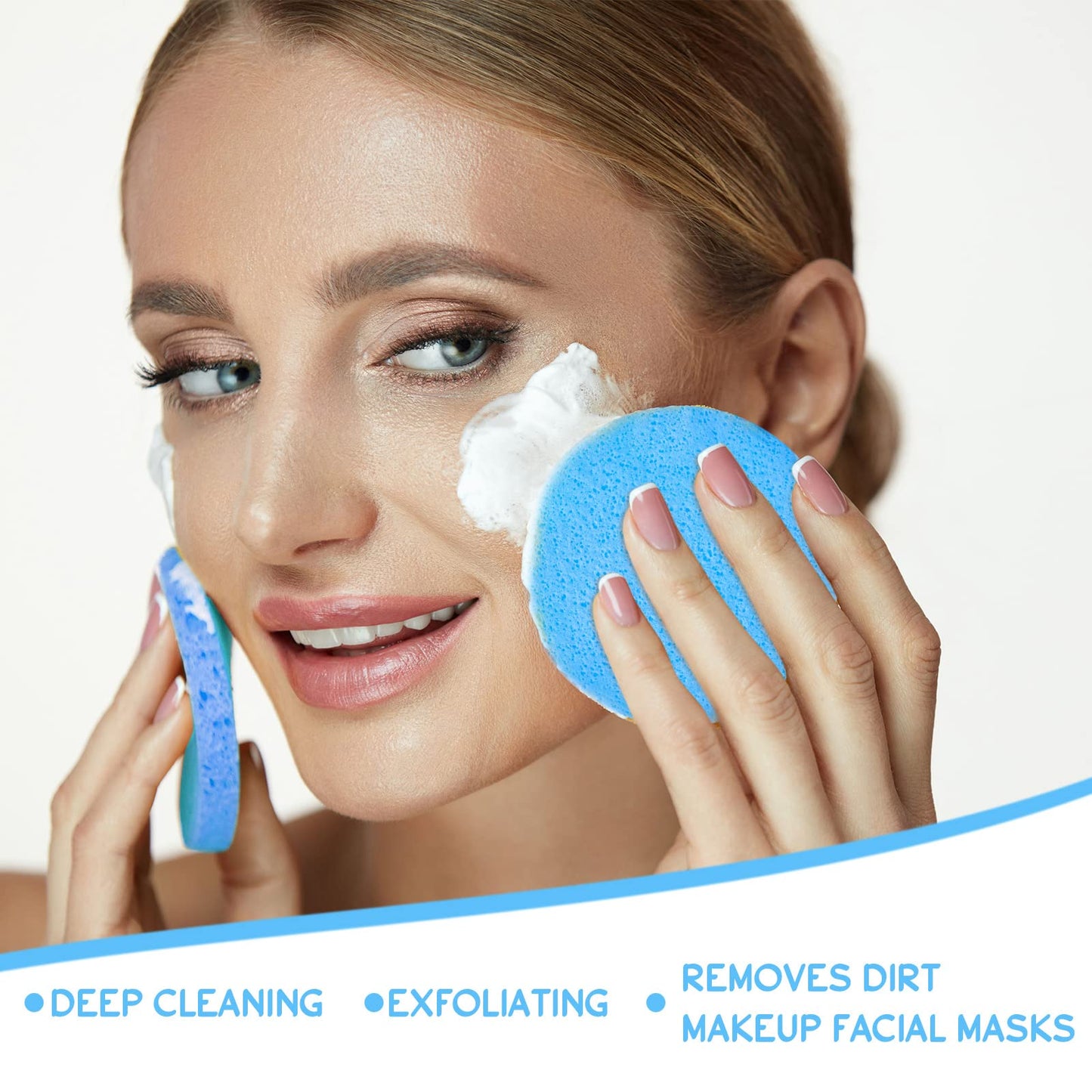 Foaincore 600 Pieces Compressed Facial Sponge Round Facial Sponge for Estheticians Face Sponges for Cleansing Face Wash Pads Disposable Sponges for Women Spa Exfoliating Cleansing(Blue)