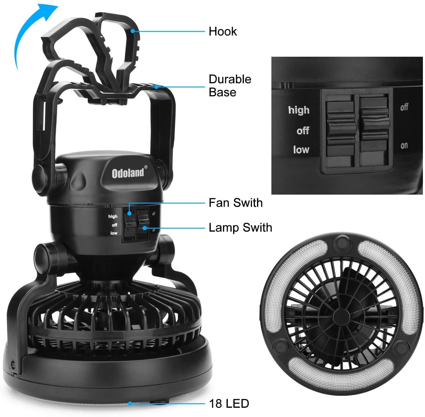 Odoland Portable LED Camping Lantern with Ceiling Fan - Hurricane Emergency Survival Kit